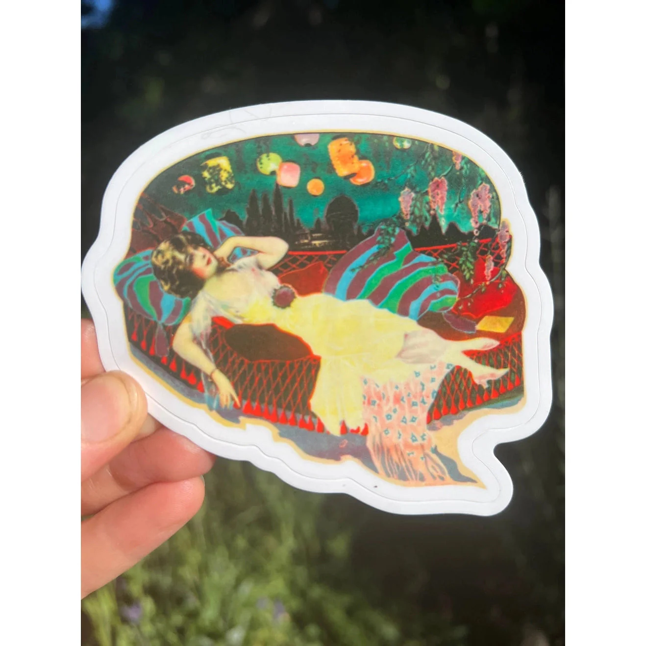 20s Reclining Lady On Hammock 3" Vinyl Sticker