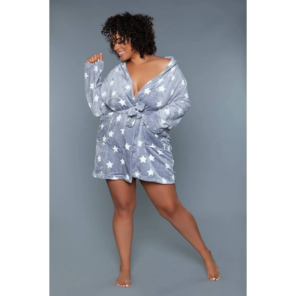 Kaylee Robe in Dark Grey & White Star Print | Giftable Luxurious Ultra Soft [Available in S/M - L/XL] - Image 4