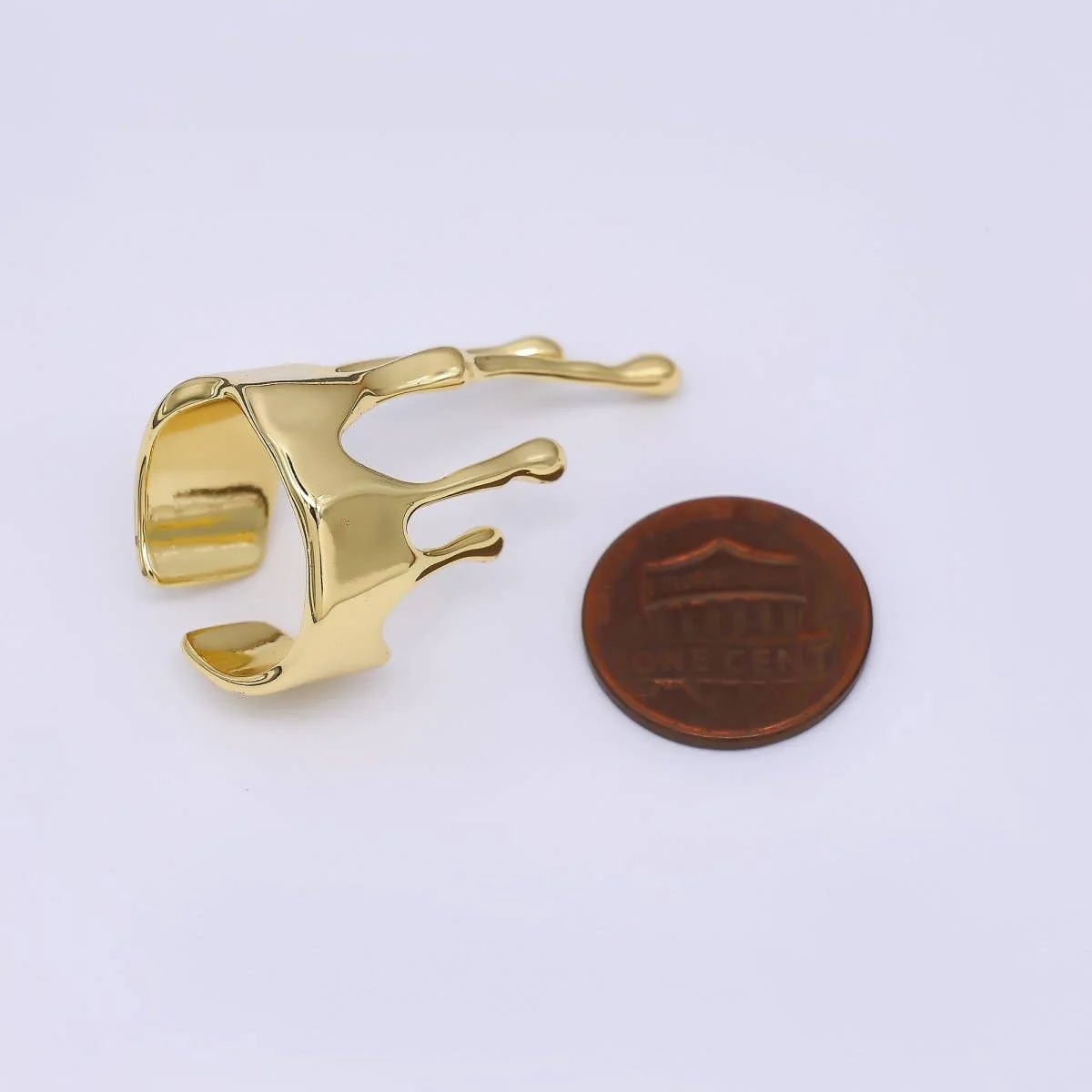 24K Gold Filled Liquid Drip Adjustable Open Ring | Geometric Chain Link Ring - Image 4