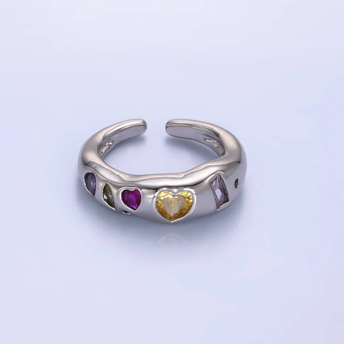 24K Gold Filled Multicolor Geometric CZ Ring | Adjustable Heart & Baguette Band - Image 2