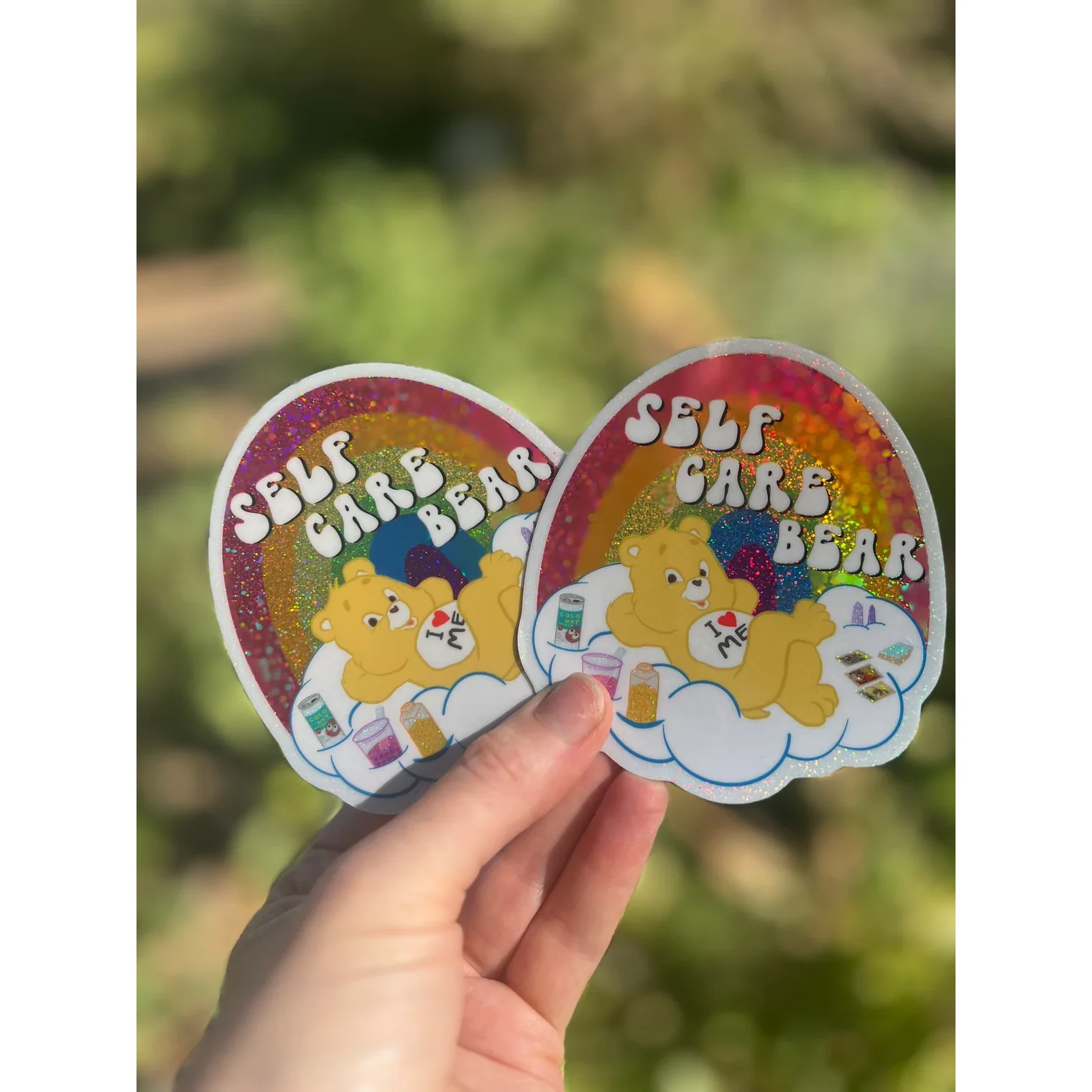 Self Care Bear Glitter 80s Toy Nostalgia Vinyl Sticker | 3" - Image 2