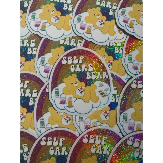 Self Care Bear Glitter 80s Toy Nostalgia Vinyl Sticker | 3" - Image 3