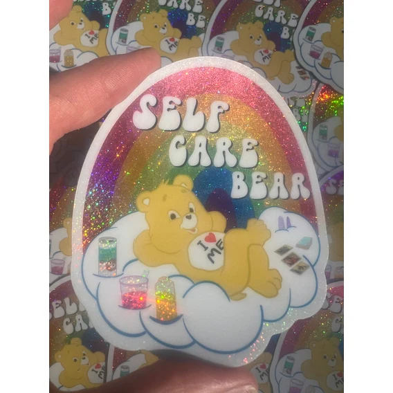 Self Care Bear Glitter 80s Toy Nostalgia Vinyl Sticker | 3" - Image 4