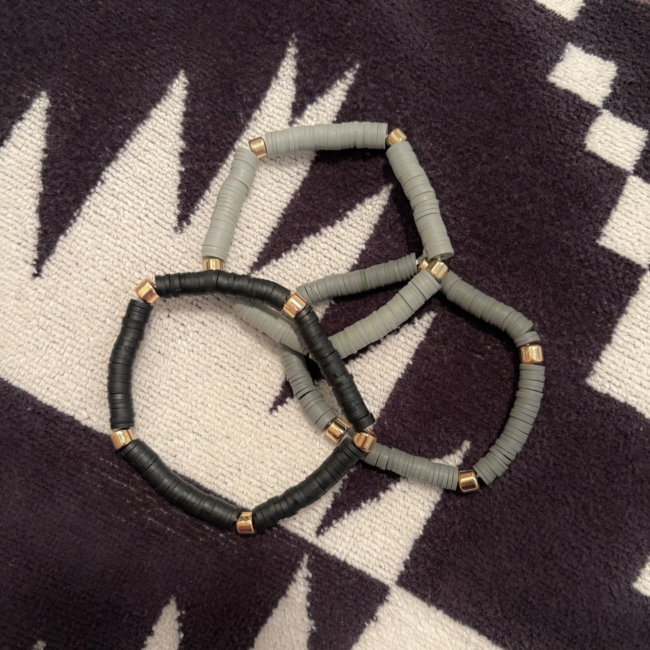 3 Pack Bracelet Set in Black / Charcoal / Gray | Black Shades Beaded Clay-like Bracelet - Image 5