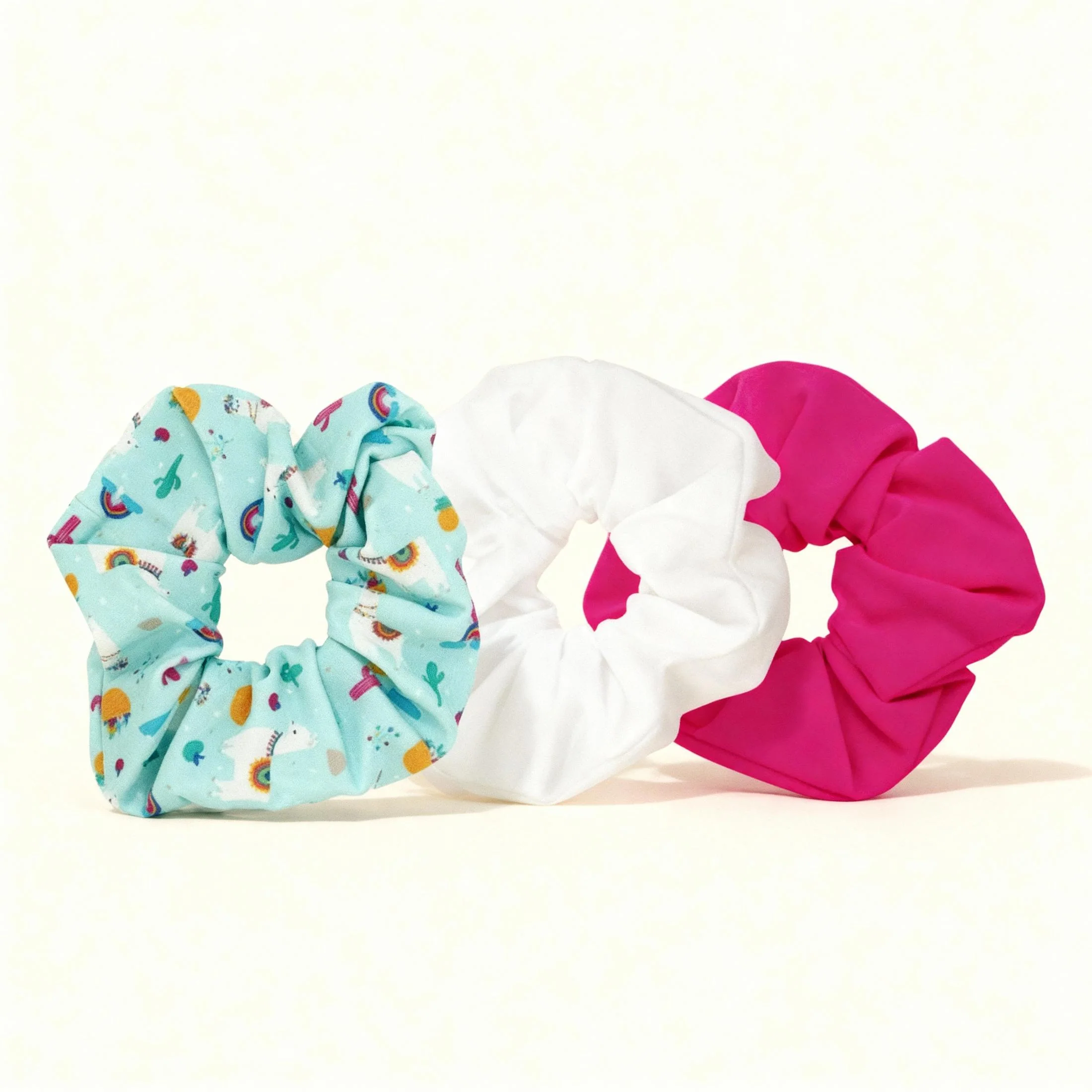 3 Pack Happy Llama Scrunchies | 80s Hair Tie Set - Image 5