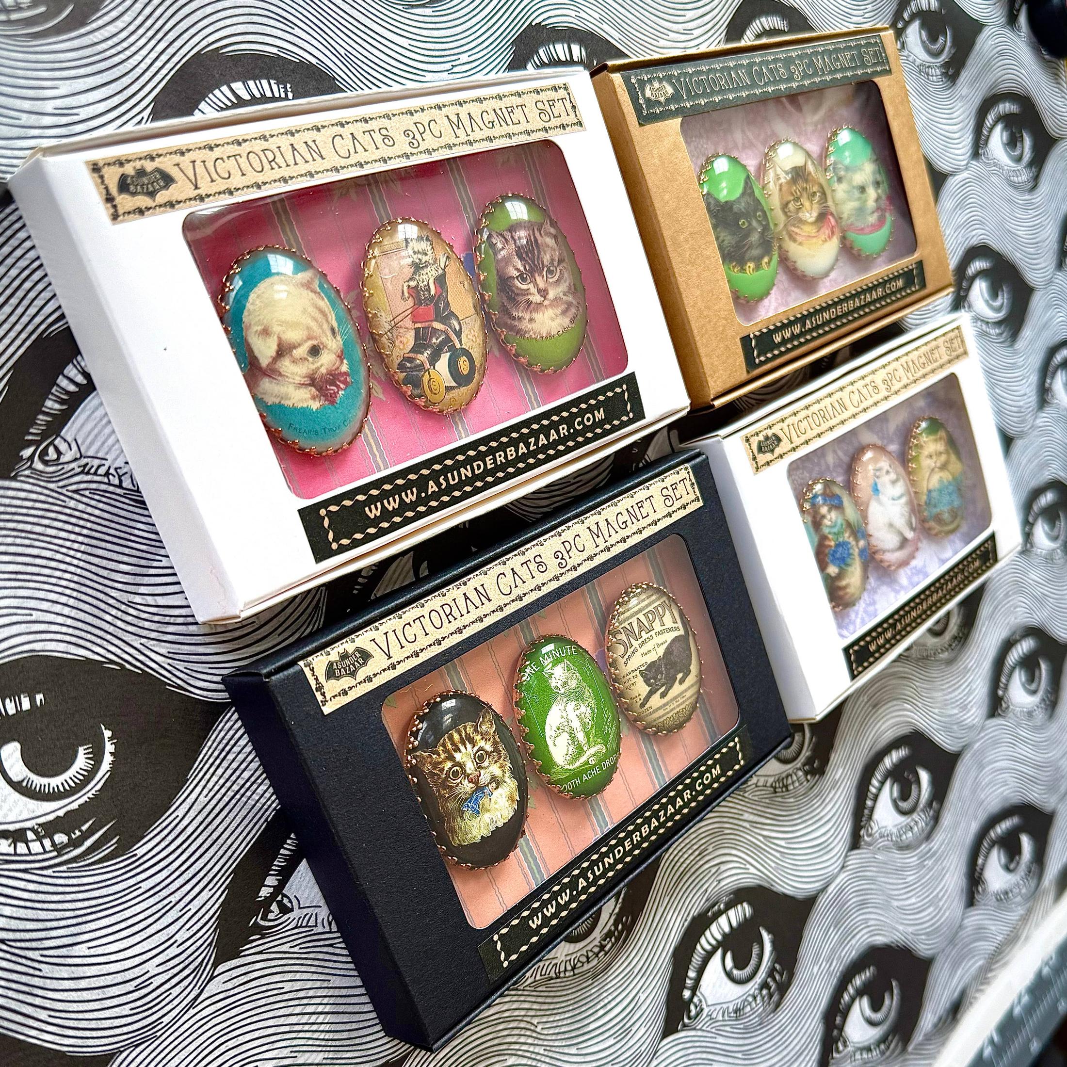 Victorian Cats 3-Piece Handmade Glass Magnets | 8 Styles - Image 10