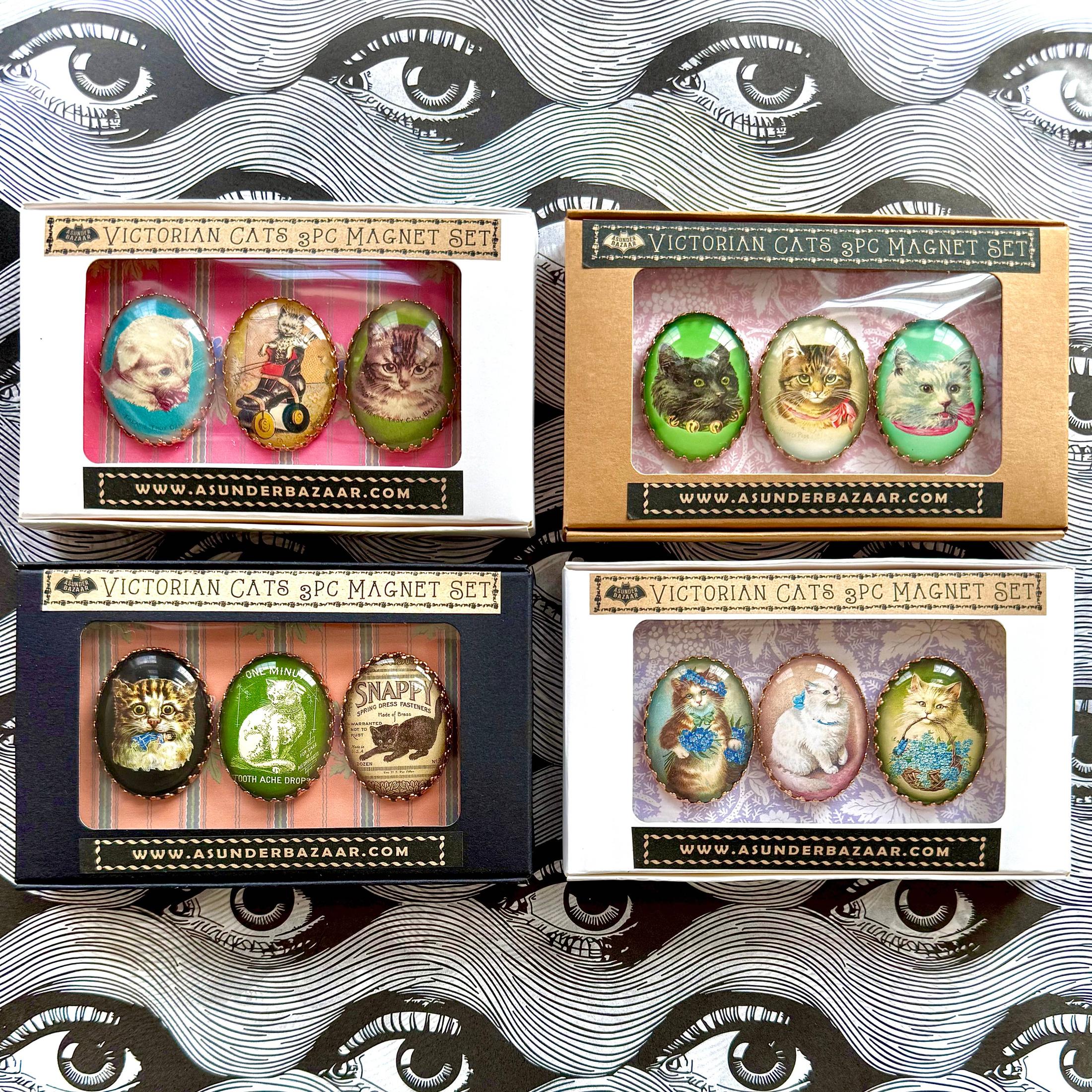 Victorian Cats 3-Piece Handmade Glass Magnets | 8 Styles - Image 2