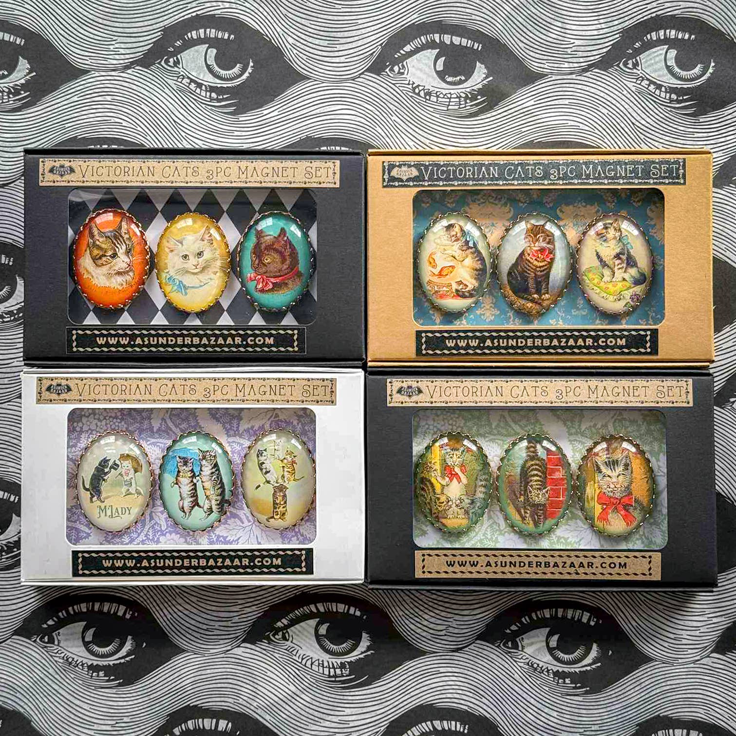 Victorian Cats 3-Piece Handmade Glass Magnets | 8 Styles - Image 3