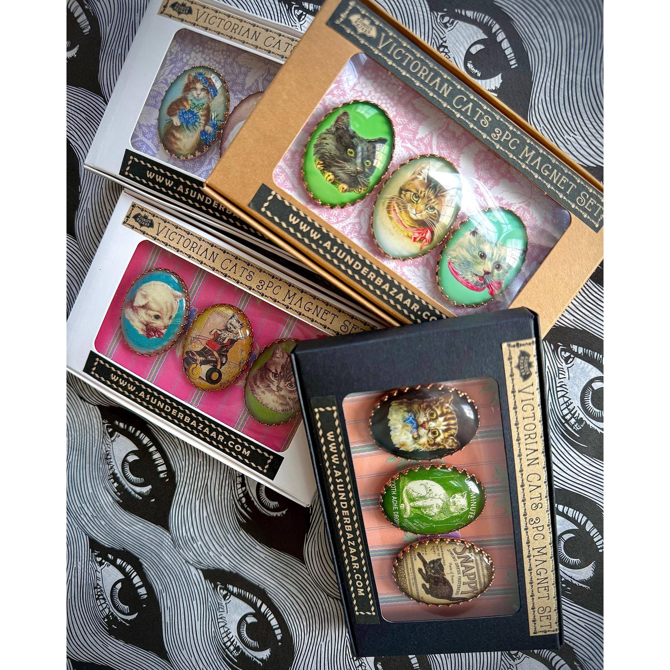 Victorian Cats 3-Piece Handmade Glass Magnets | 8 Styles - Image 5