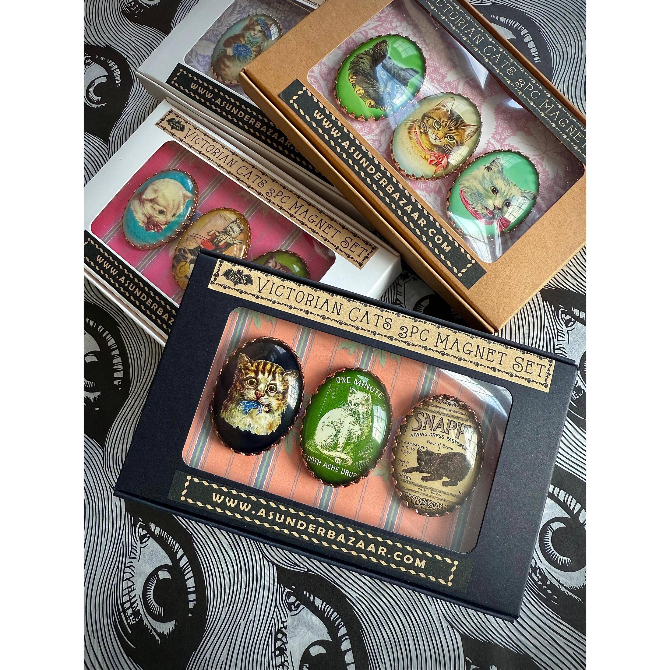 Victorian Cats 3-Piece Handmade Glass Magnets | 8 Styles - Image 6