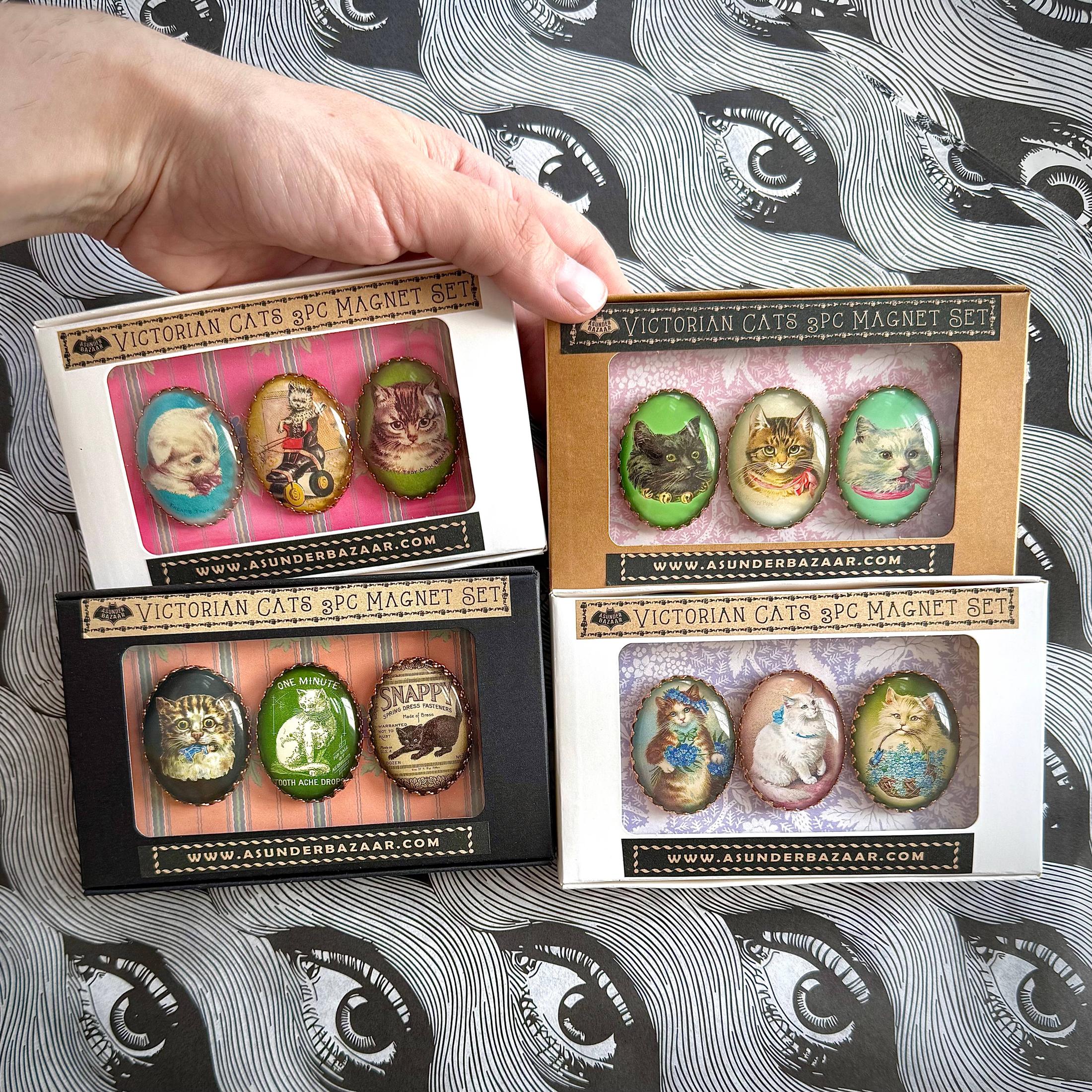 Victorian Cats 3-Piece Handmade Glass Magnets | 8 Styles - Image 8