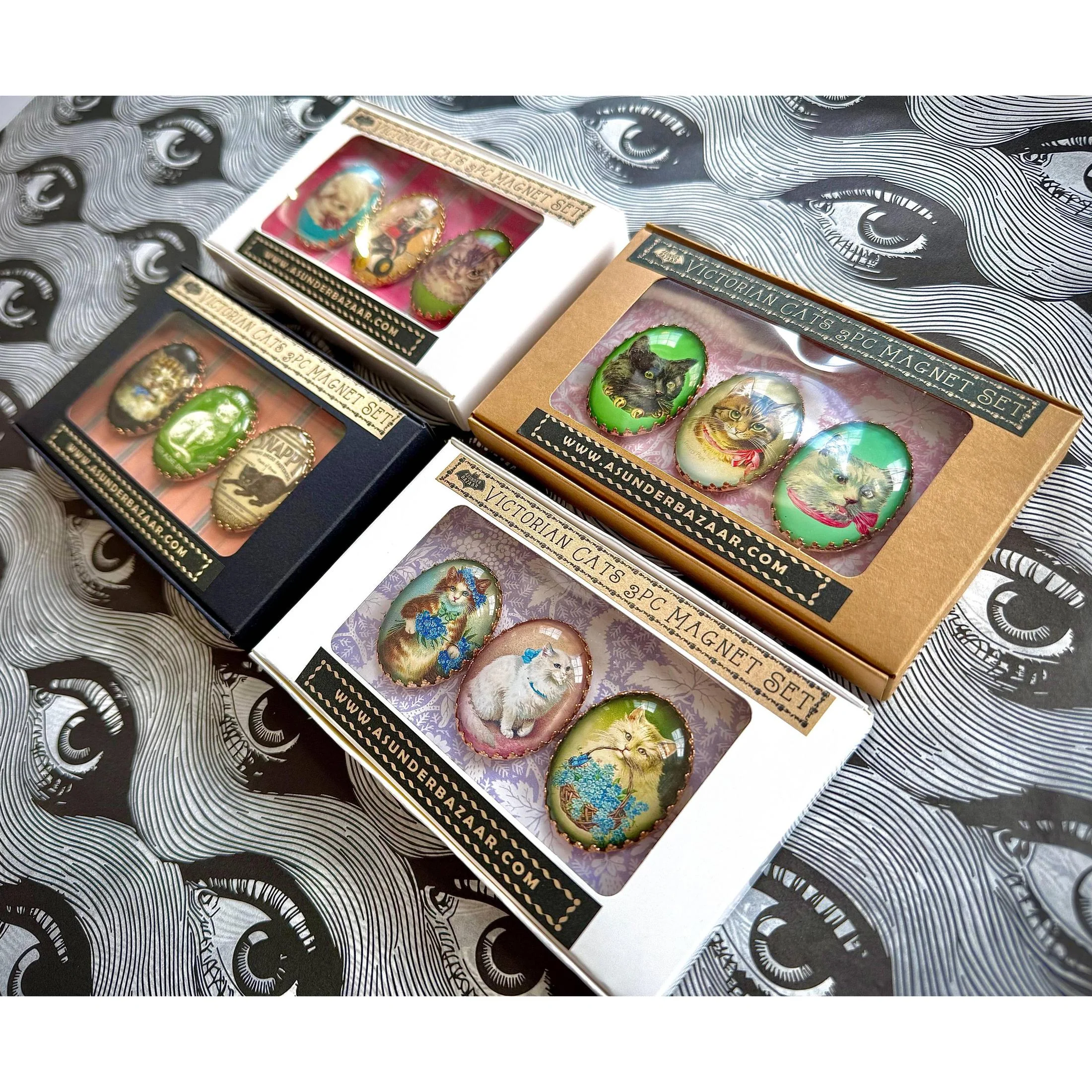 Victorian Cats 3-Piece Handmade Glass Magnets | 8 Styles - Image 9