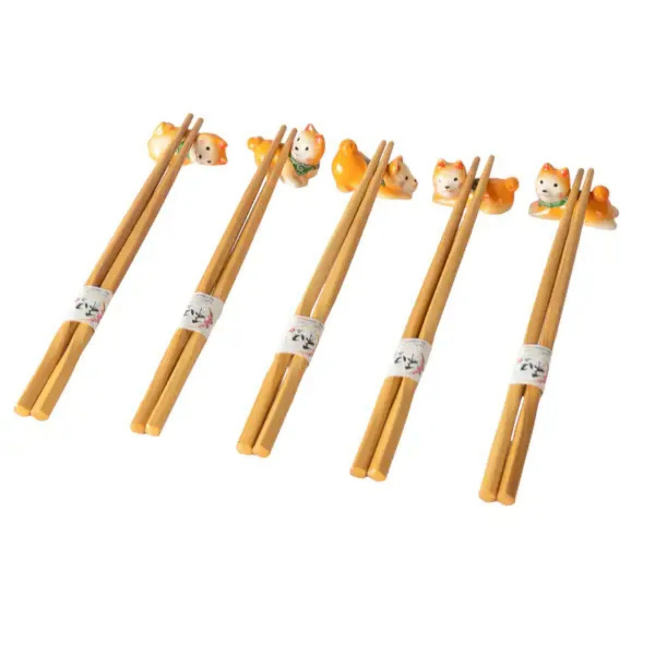 Shiba Inu Chopsticks Gift Set | 5 Pair Bamboo Chopsticks with Porcelain Rests | Gift Box Packaging - Image 3