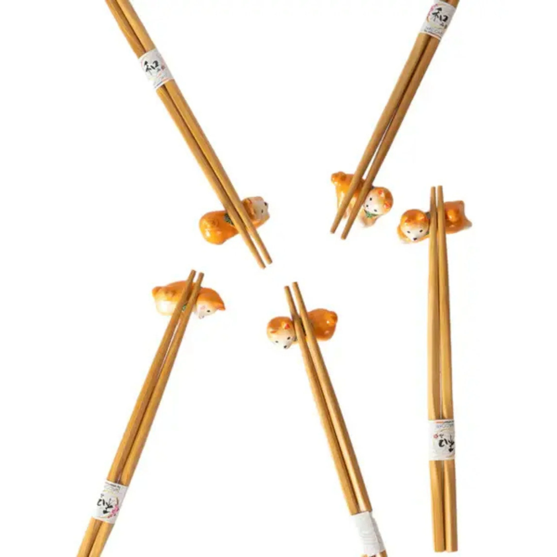 Shiba Inu Chopsticks Gift Set | 5 Pair Bamboo Chopsticks with Porcelain Rests | Gift Box Packaging - Image 4