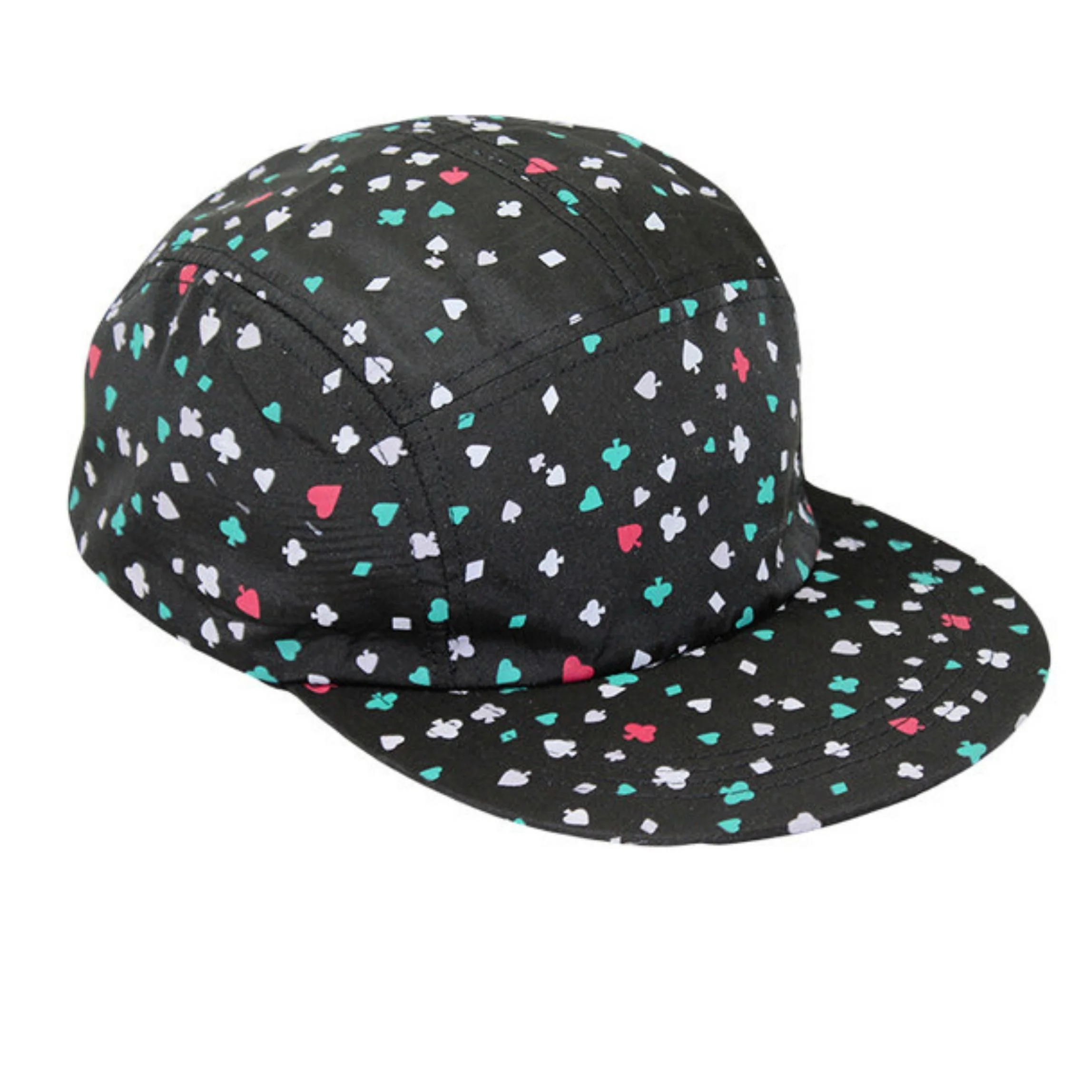 Playing Cards Symbols 5 Panel Cap in Aqua or Black | Adjustable Back 100% Polyester Hat - Image 4