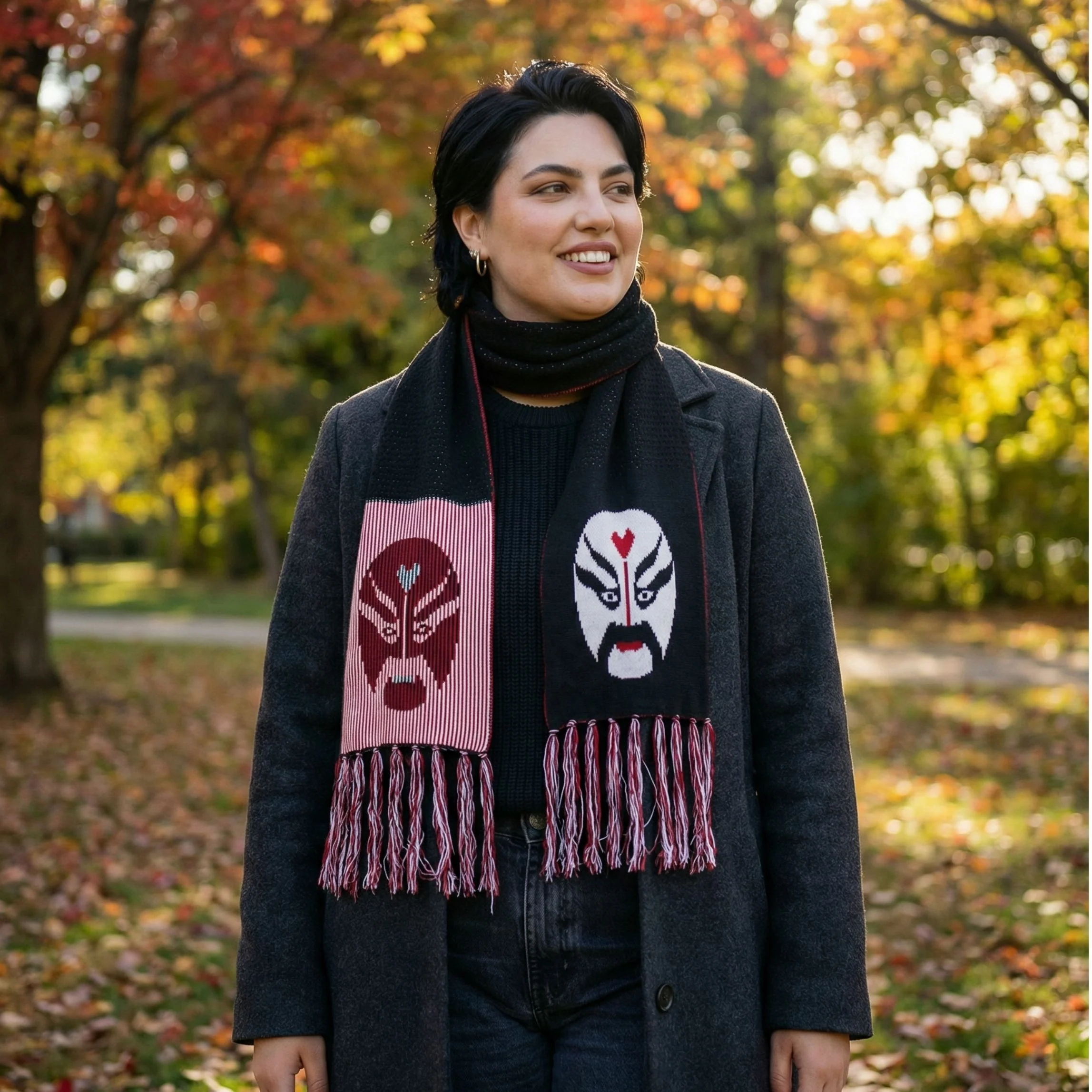 Samurai Warrior Acrylic Scarf | Reversible Fringe Scarf 11”x68” - Image 2
