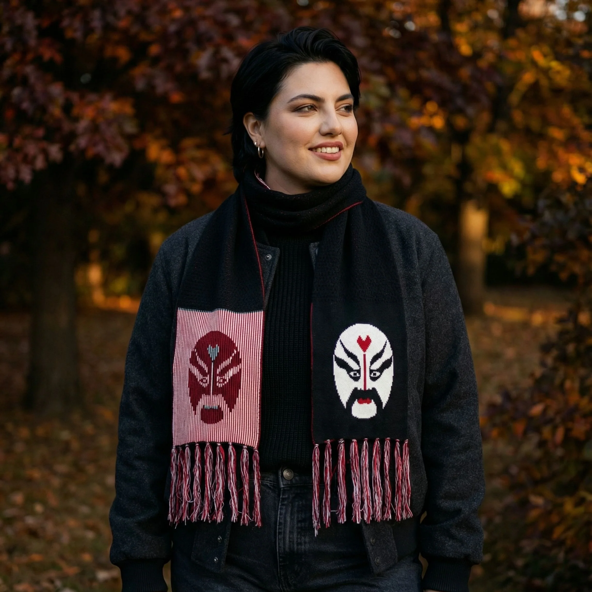 Samurai Warrior Acrylic Scarf | Reversible Fringe Scarf 11”x68” - Image 3