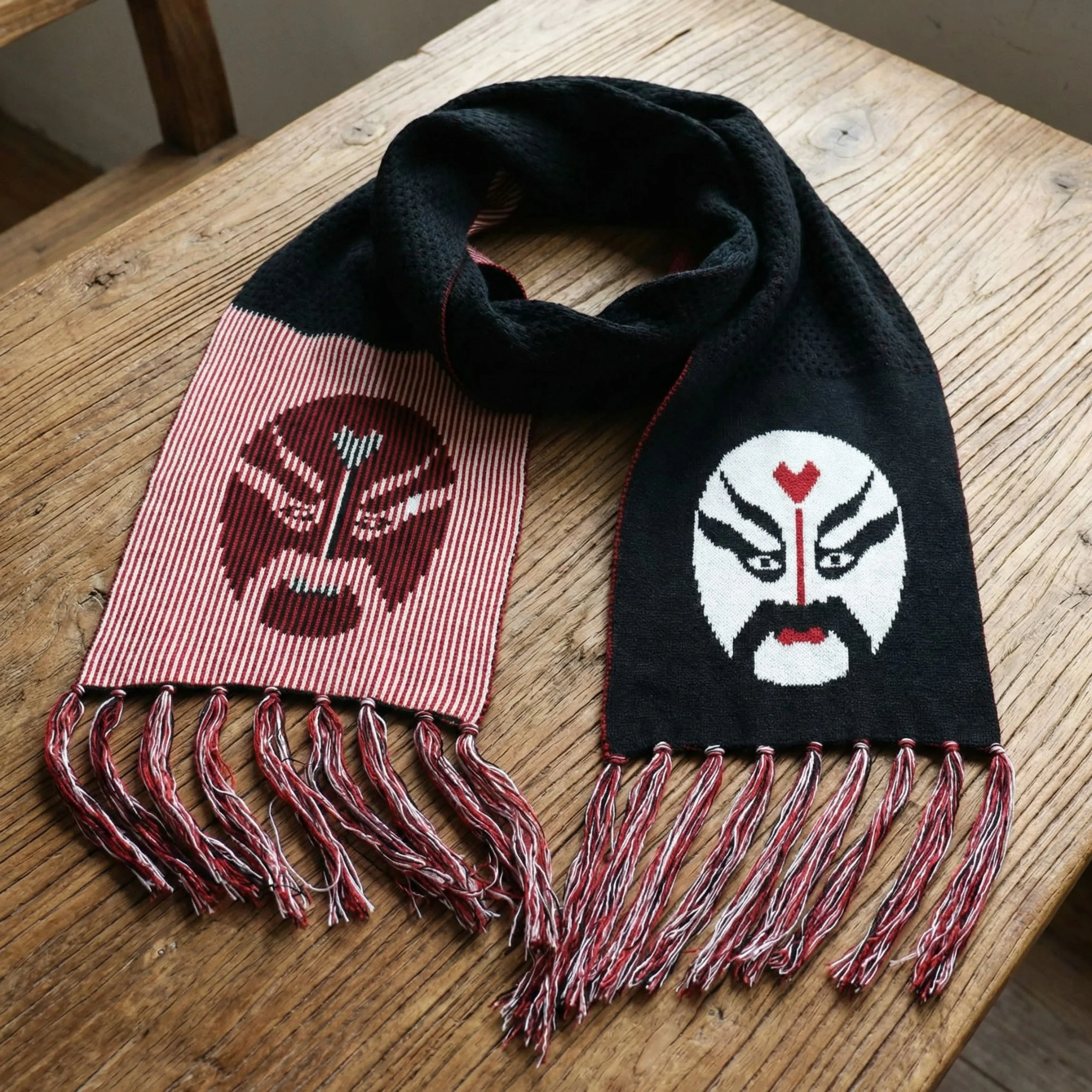 Samurai Warrior Acrylic Scarf | Reversible Fringe Scarf 11”x68” - Image 4