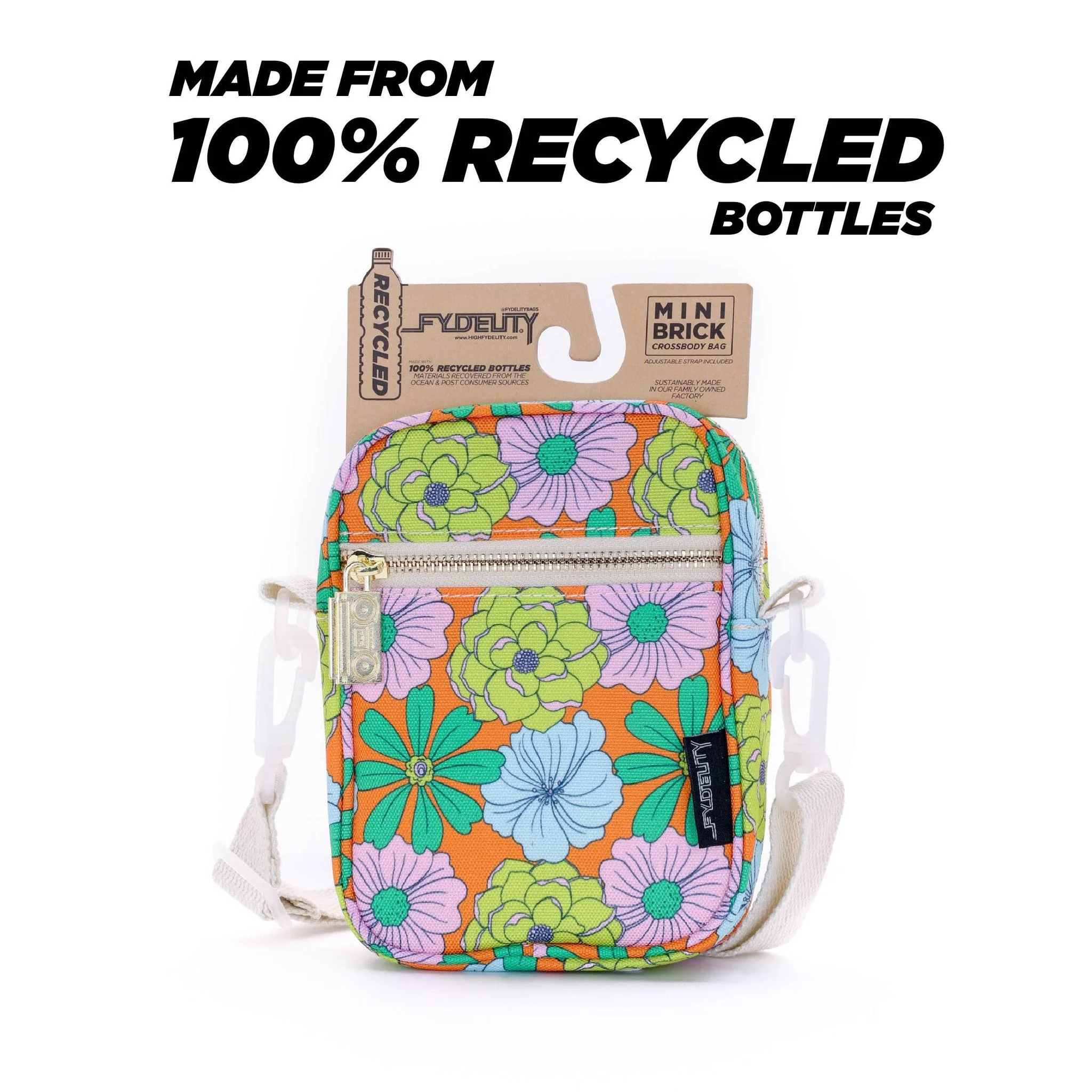 Mini Brick Bag in Floral Orange | Crossbody Bag | Recycled RPET - Image 3