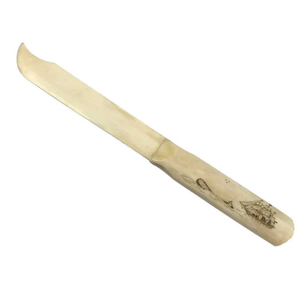 19th C. Whaling Schooner Scrimshaw OxBone Letter Opener Men's Gift  | 9" Knife Mail Envelope Opener Staple Remover
