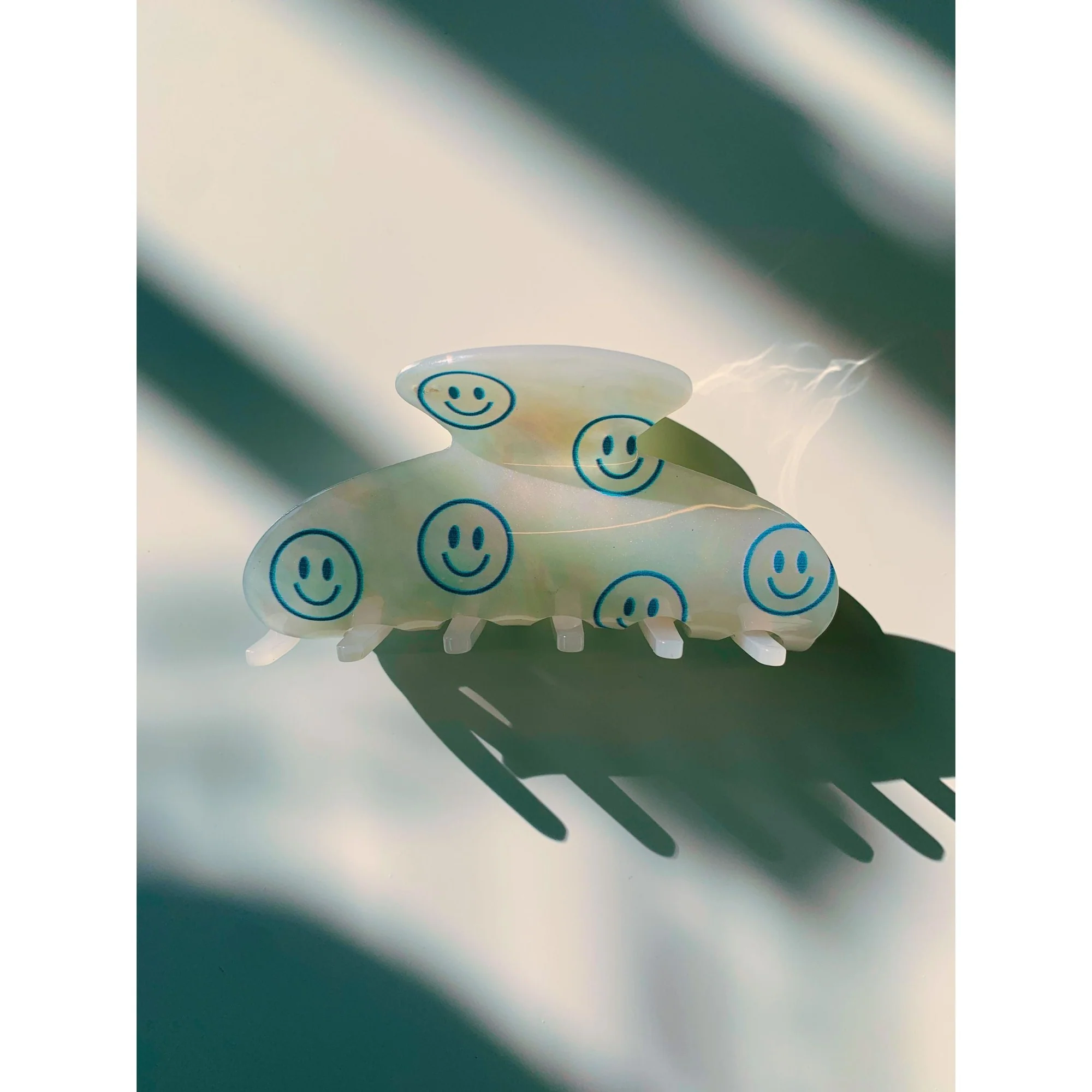 Velvet Claws 90s Hair Clip | Blue Joyful Emoji Face Hair Claw - Image 2