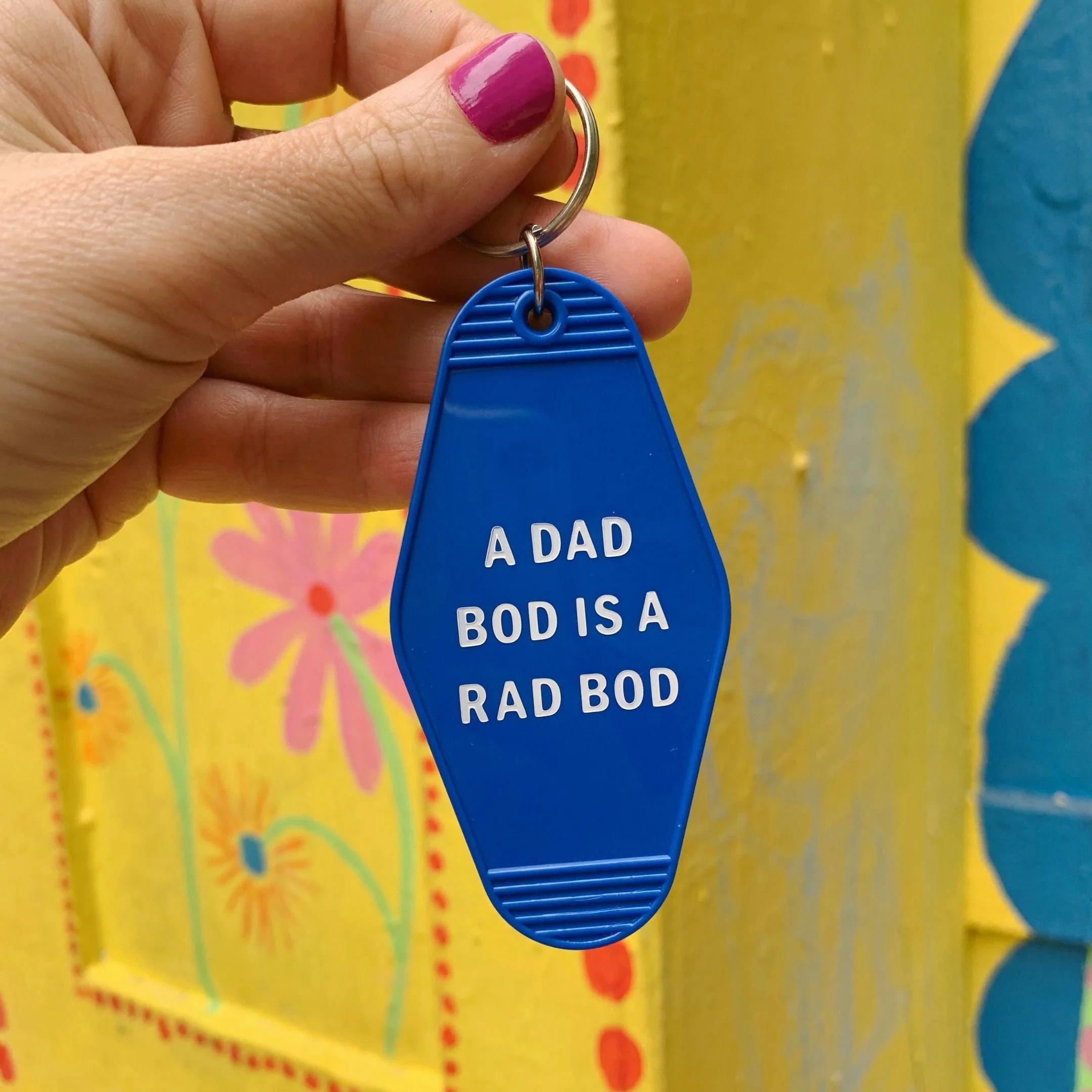 A Dad Bod is a Rad Bod Motel Style Keychain in Blue | Body Positivity Themed Funny Key Tag | Gift for Him - Image 5