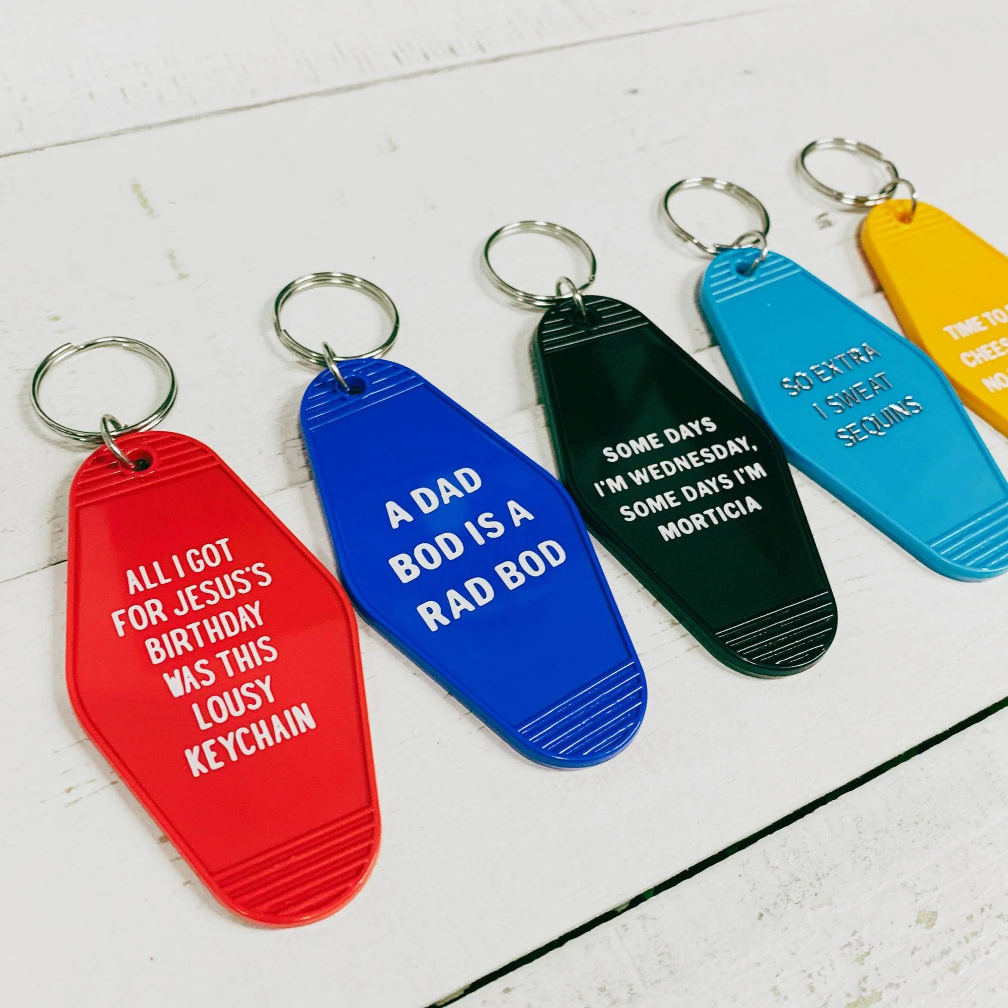 A Dad Bod is a Rad Bod Motel Style Keychain in Blue | Body Positivity Themed Funny Key Tag | Gift for Him - Image 8