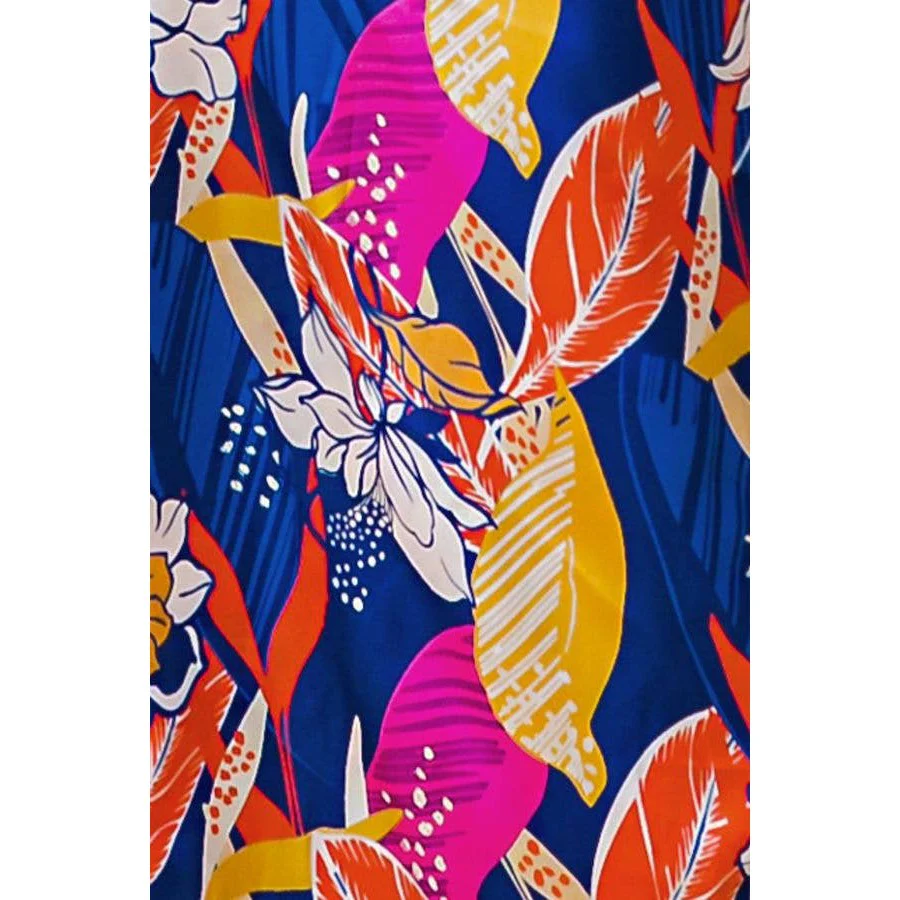 Plus Size Printed Woven Jumpsuit in Blue with Flowers And Leaf Designs | Long Sleeve Romper [Sizes 1X-3X] - Image 8