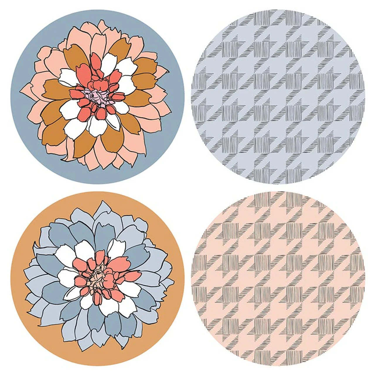 Houndstooth & Flower Ceramic Coaster Set of 4 - Image 2