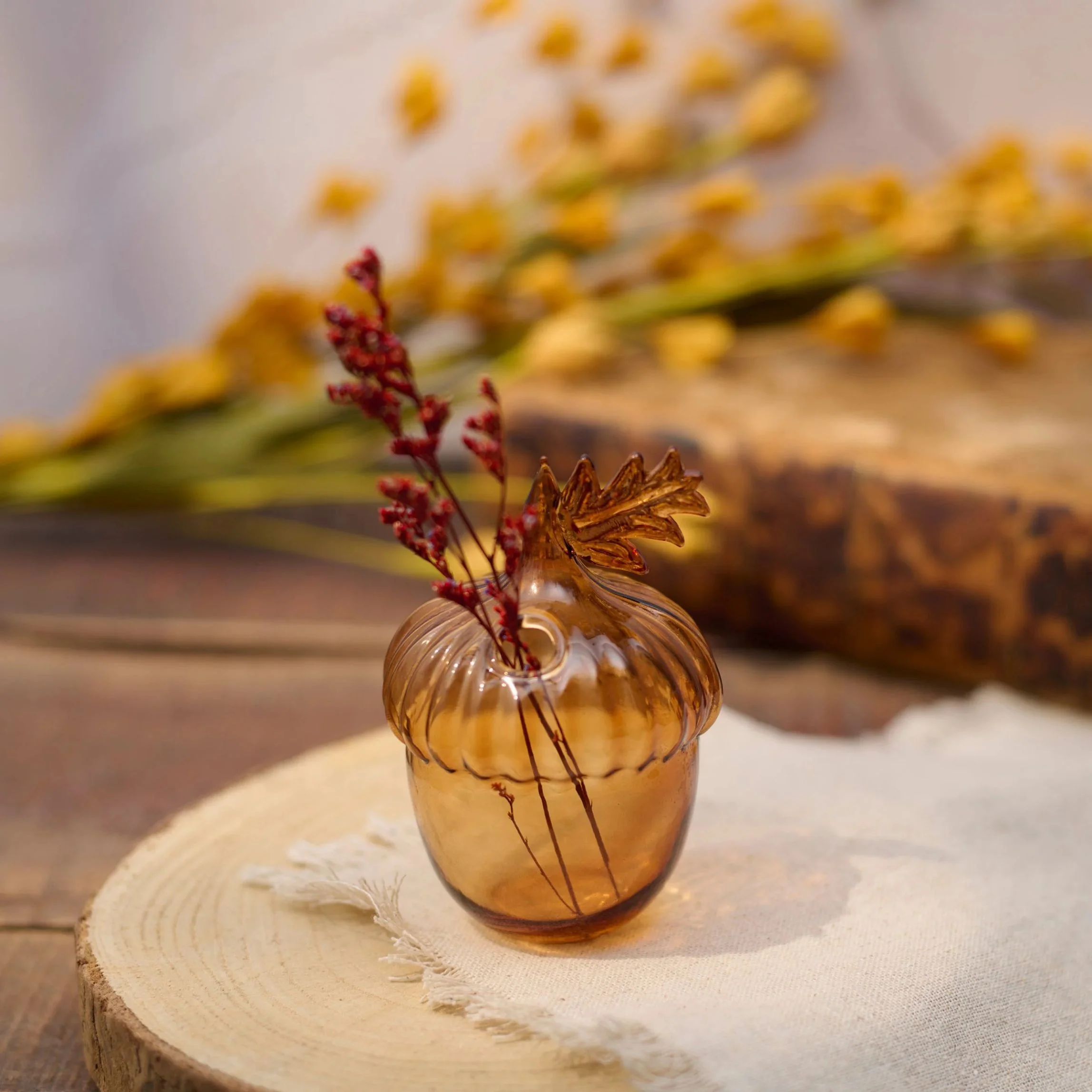 Acorn Glass Bud Vase | Fall Seasonal Decorative Mini Vase | 3" x 4.25" x 2.75" - Image 2