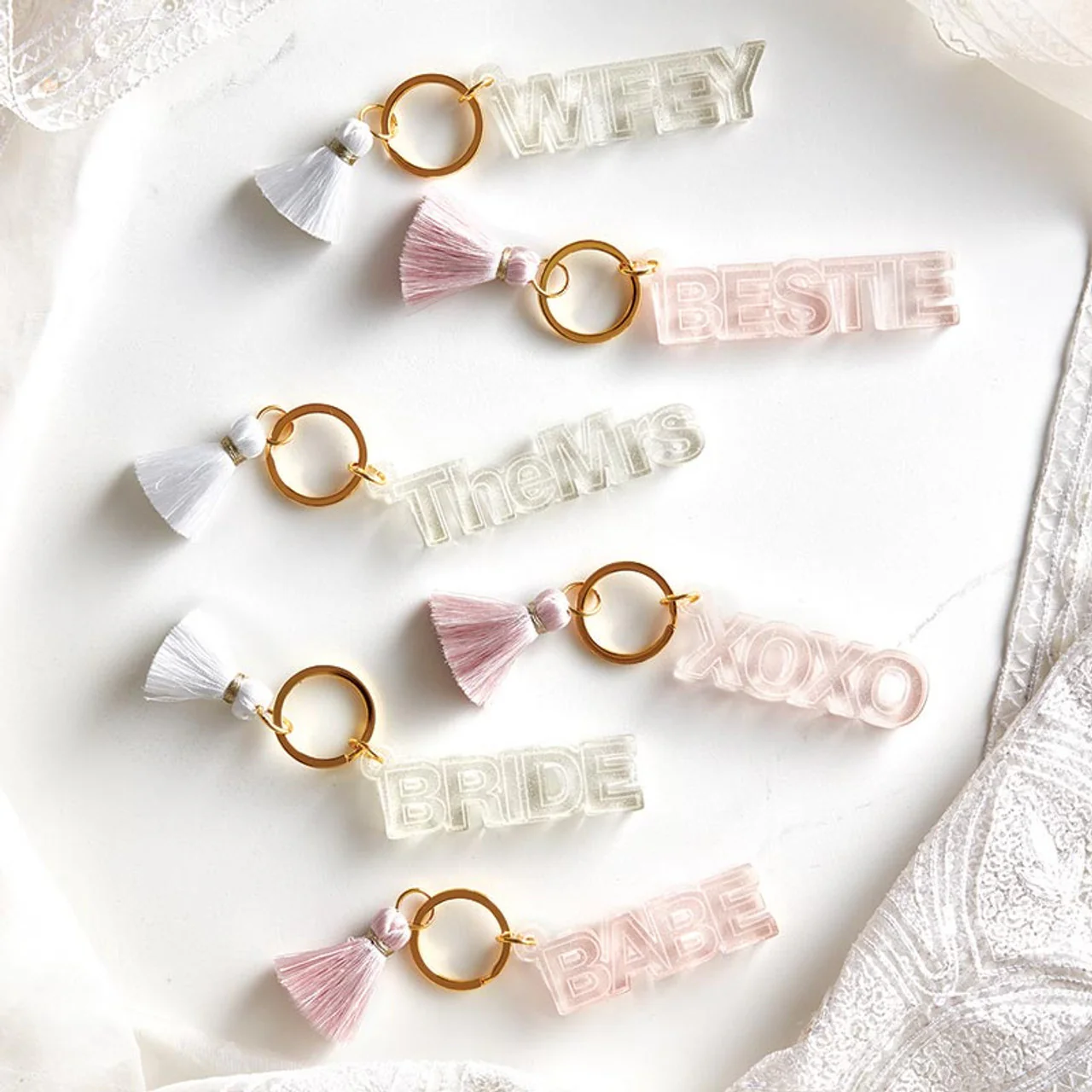 Acrylic Keychain with Tassel - XOXO or Babe | Cute Gold Tone Key Ring Gift Accessory - Image 5