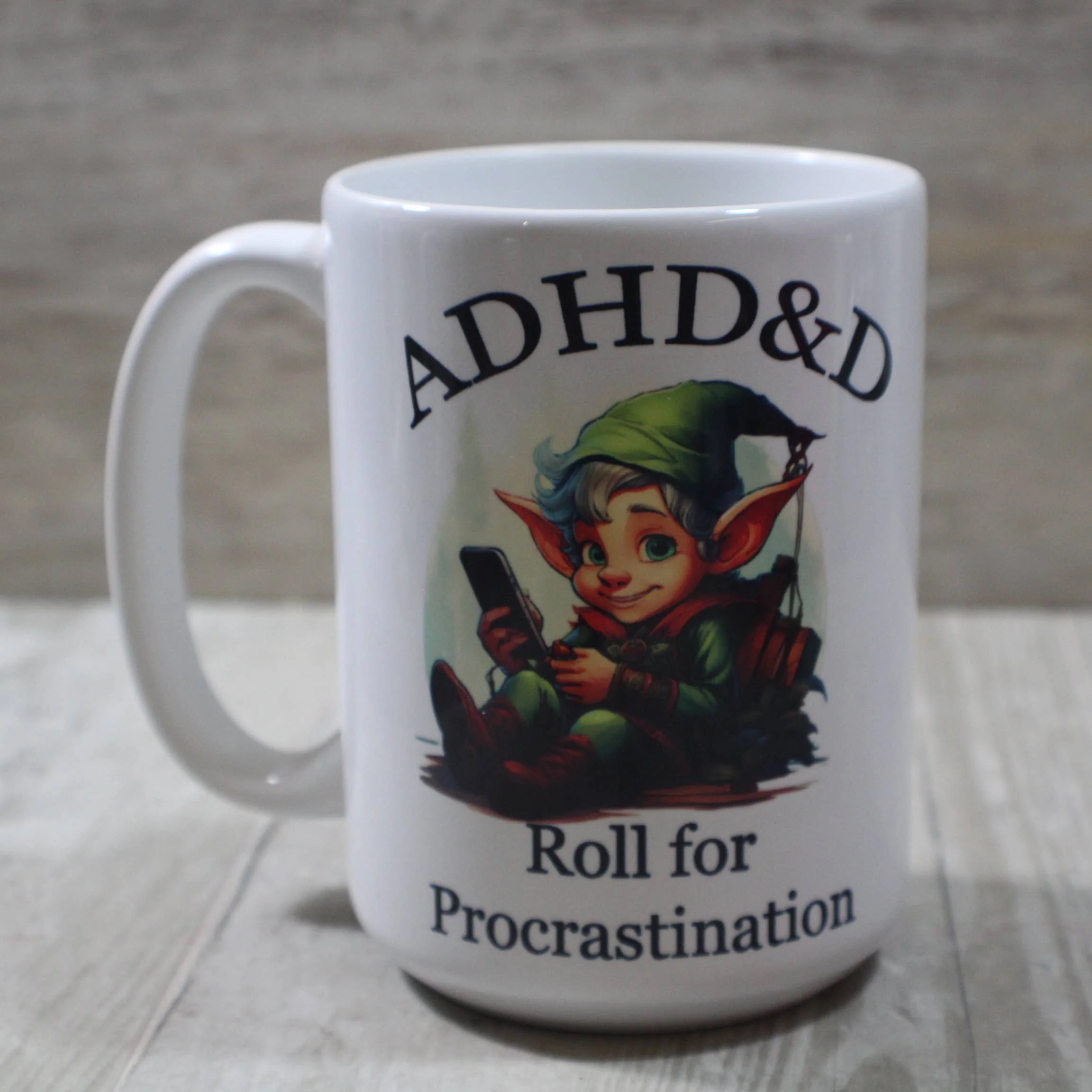 ADHD&D Roll for Procrastination Ceramic Coffee Mug | 15 oz. - Image 2