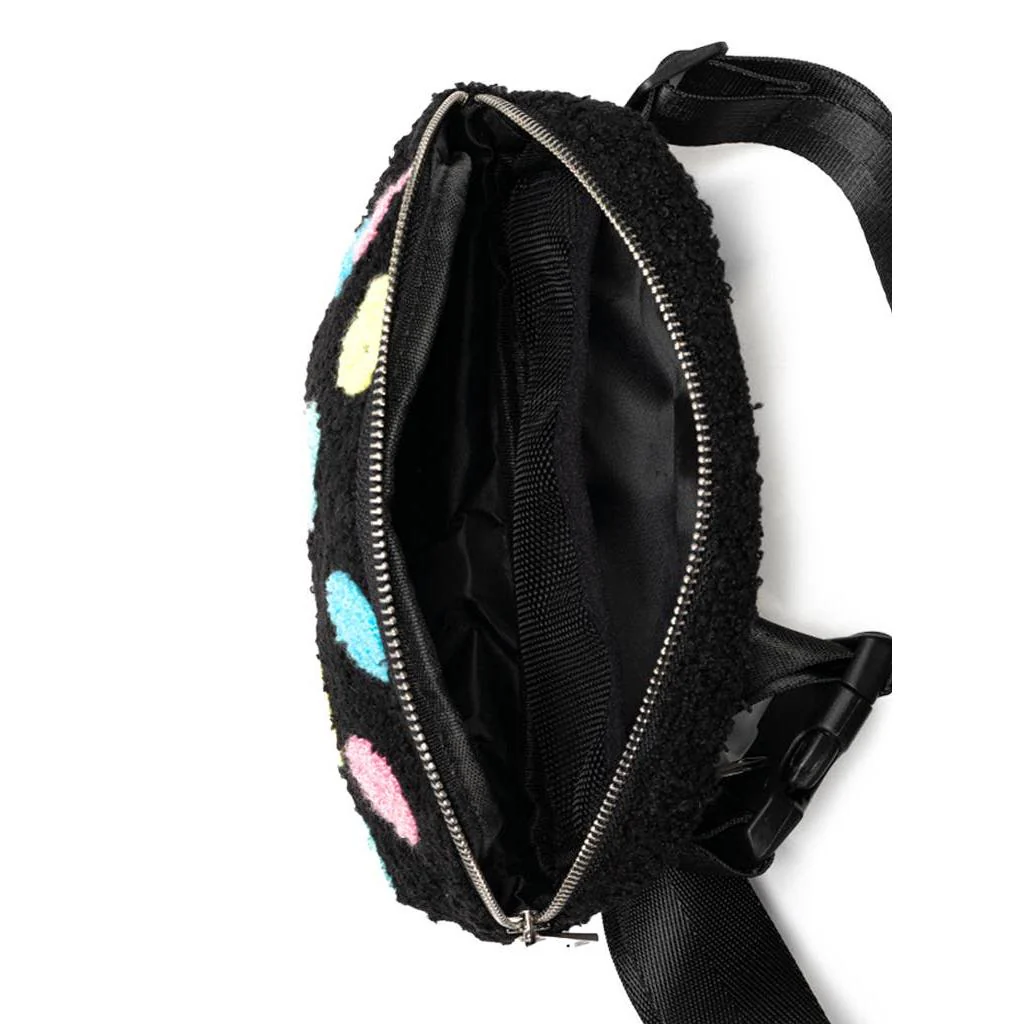 Multi-Colored Happy Faces Adjustable Belt Bag in Black | Stylish Crossbody Waist Bag - Image 4
