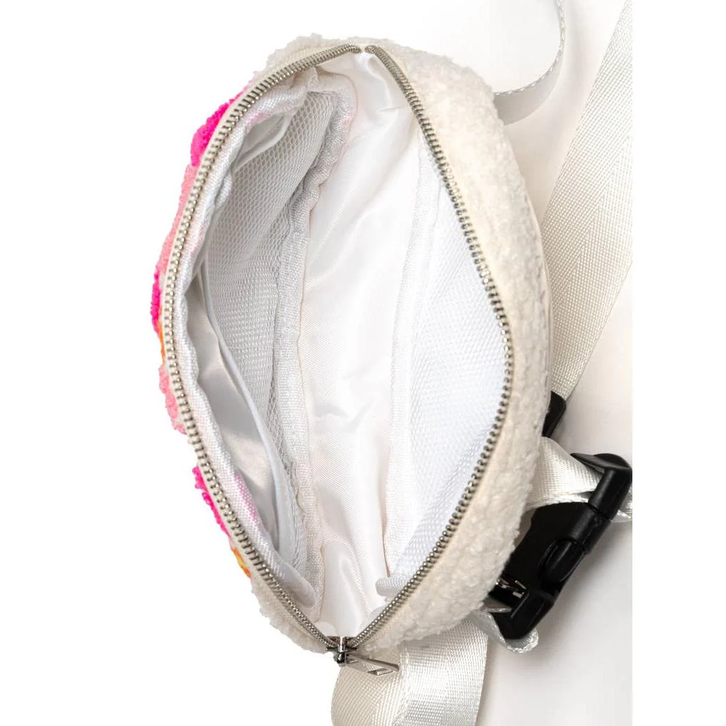 Spring Flowers in Bloom White Adjustable Belt Bag | Floral Crossbody Waist Bag - Image 3