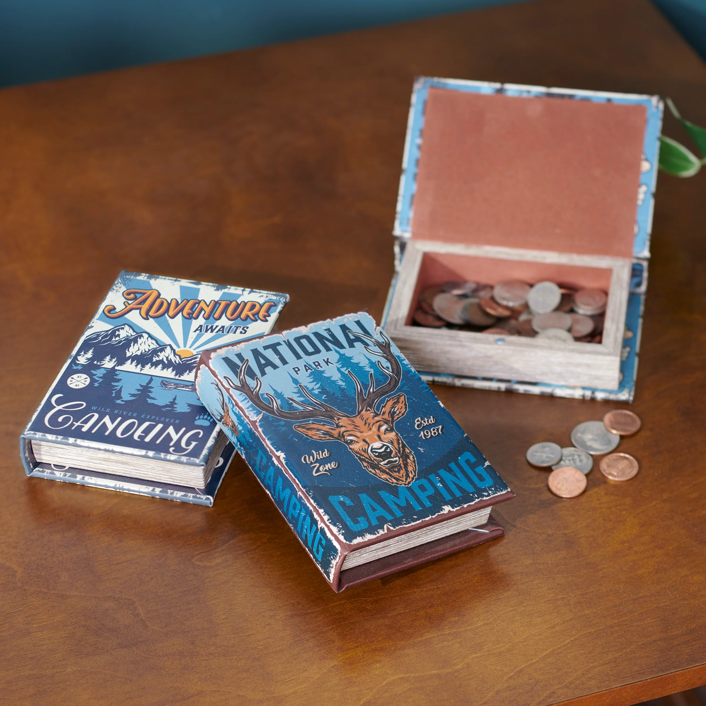 Adventure Awaits Canoeing Book Box | Outdoor-Themed Book Shaped Storage Stash Trinket Box - Image 2