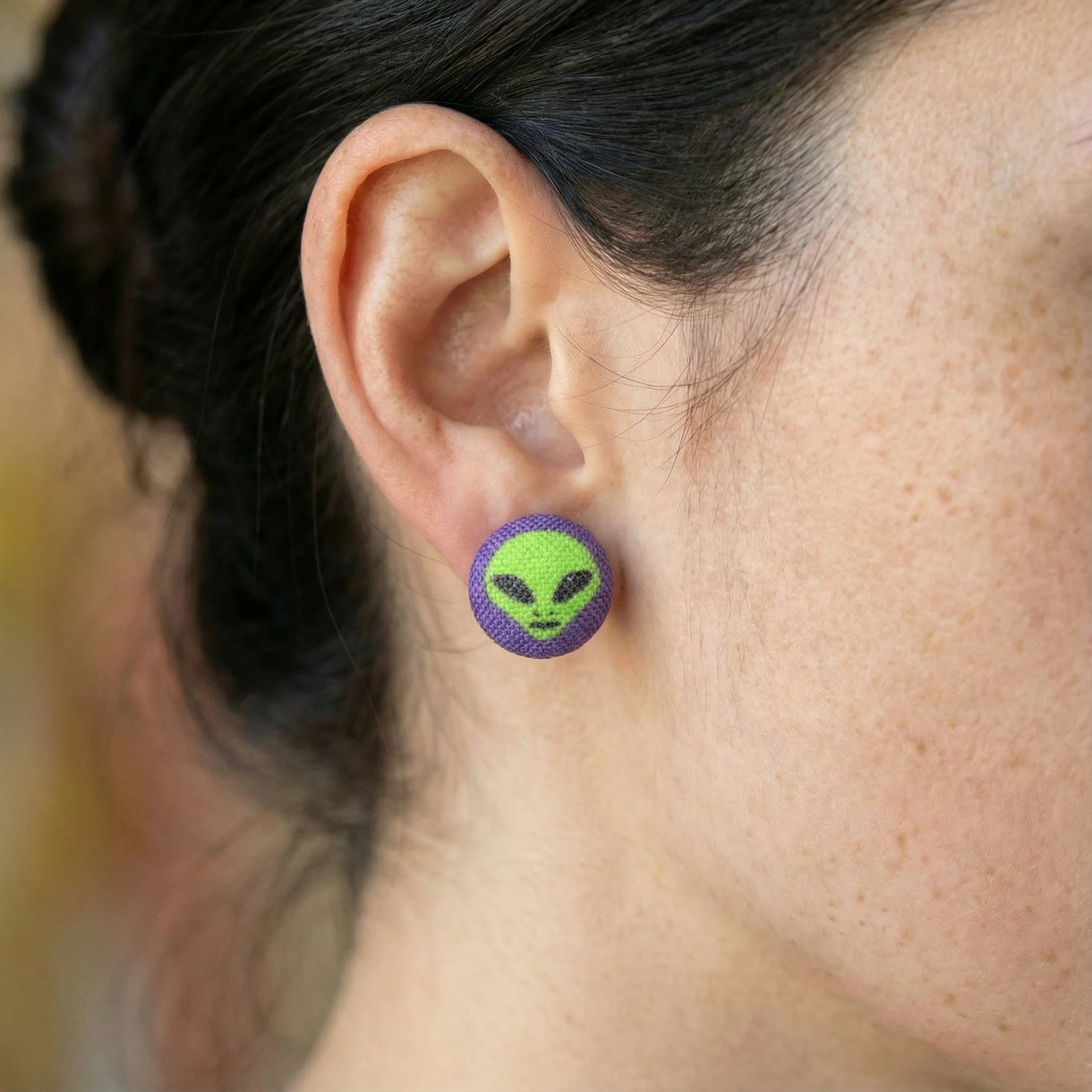 Alien Fabric Button Earrings | Handmade in the US
