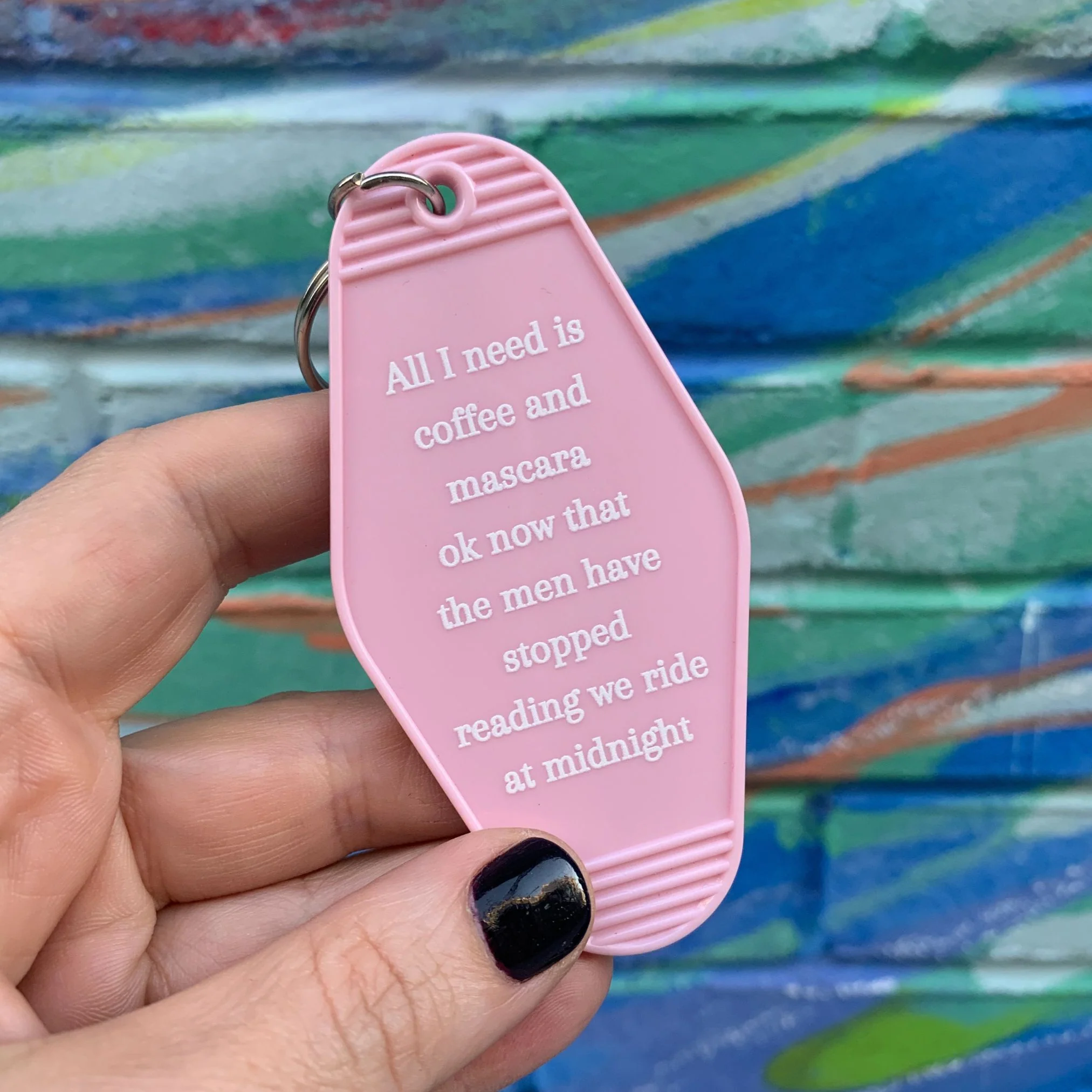 All I Need Is Coffee And Mascara We Ride at Midnight Motel Keychain - Image 5
