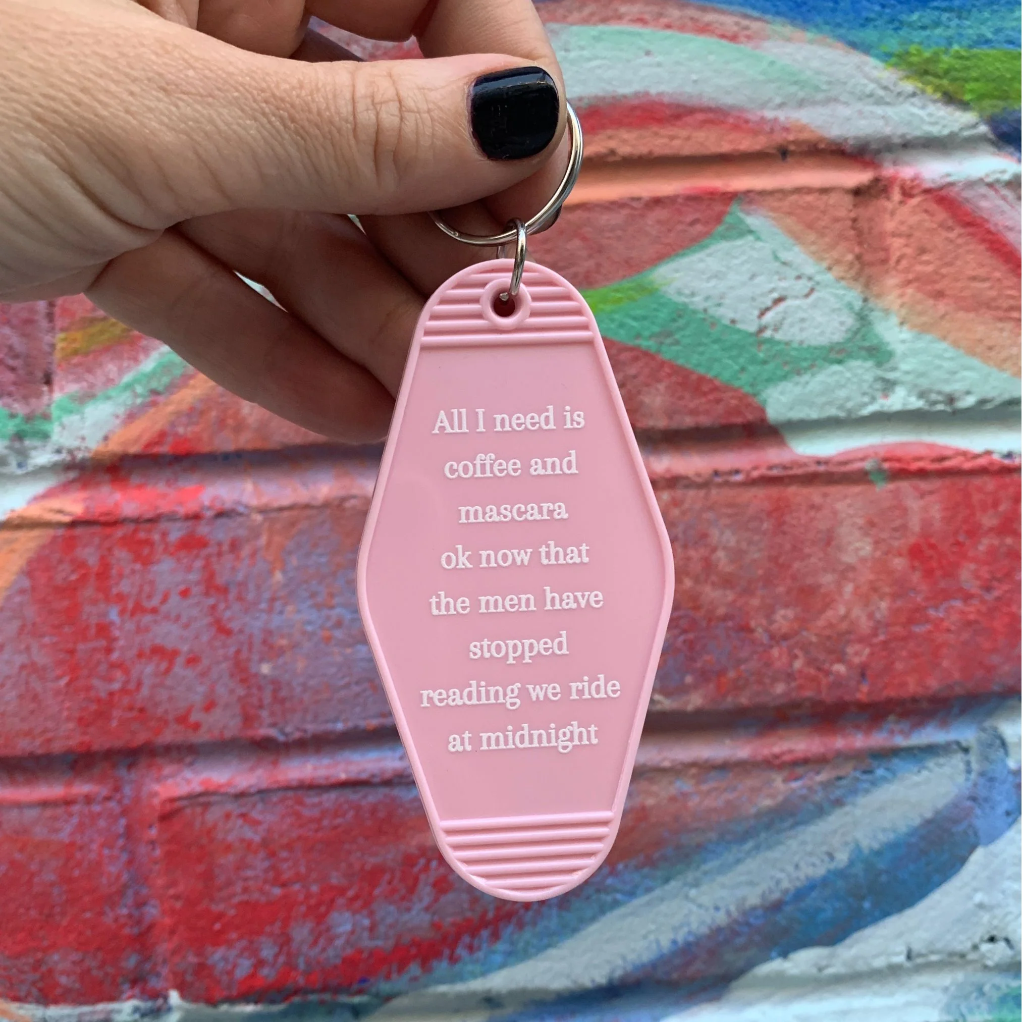 All I Need Is Coffee And Mascara We Ride at Midnight Motel Keychain - Image 6