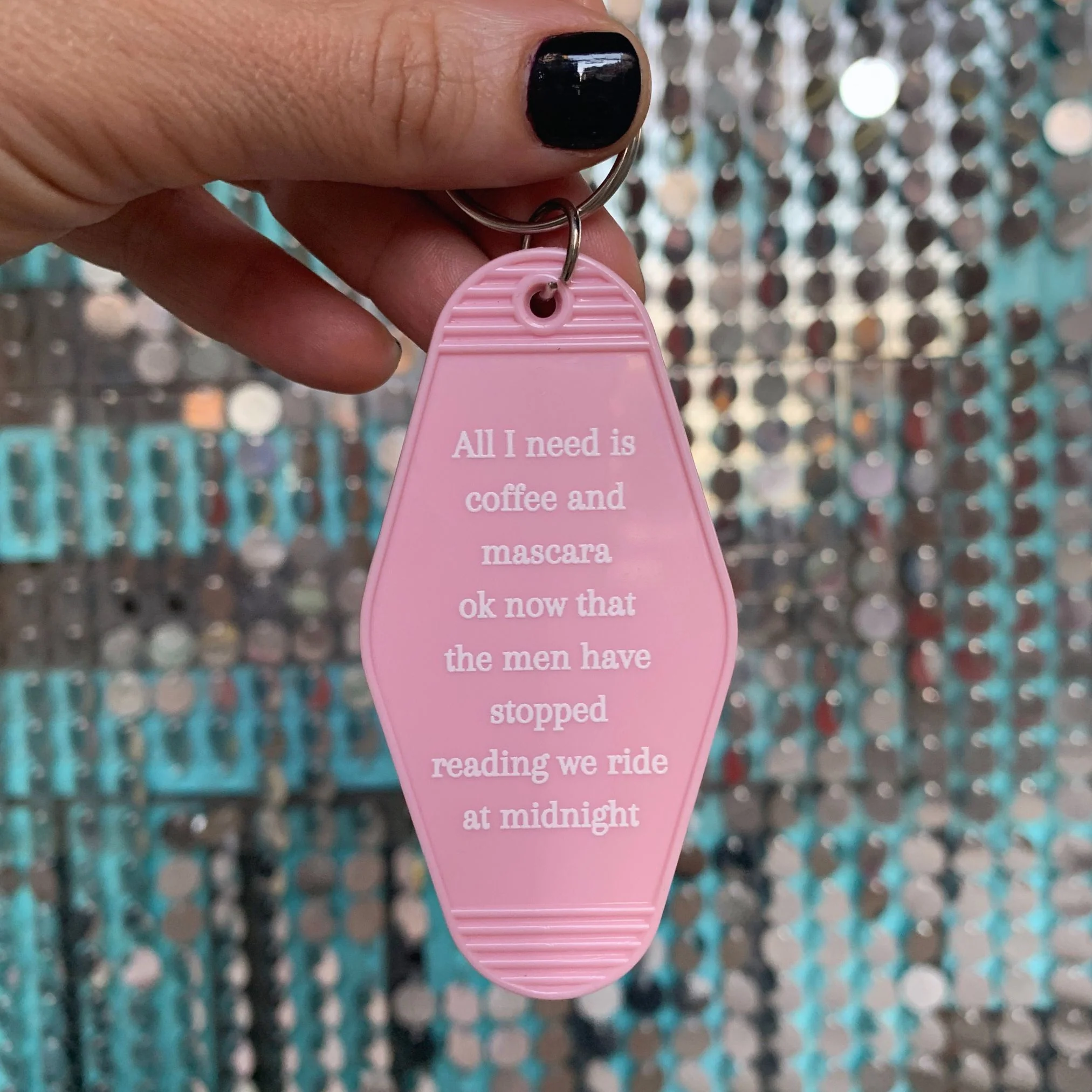 All I Need Is Coffee And Mascara We Ride at Midnight Motel Keychain - Image 8