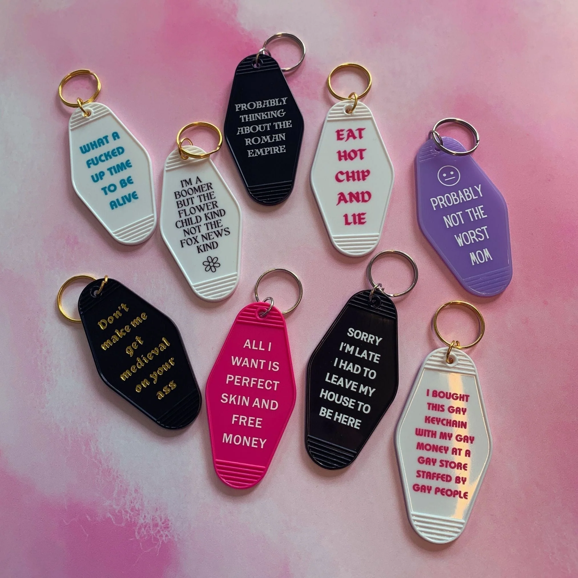 All I Want is Perfect Skin and Free Money Motel Style Keychain in Fuchsia Pink - Image 11