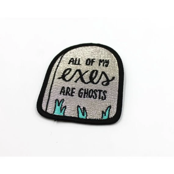 All of My Exes Are Ghosts Iron On Patch in Tombstone Shimmery Grey - Image 3