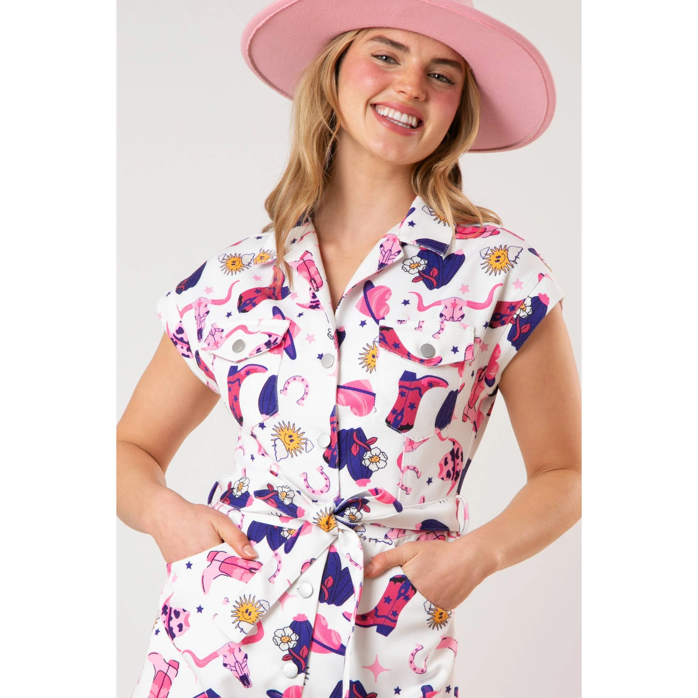All Over Boots Print Romper | Western Cowgirl Apparel [Sizes SM-L] - Image 4