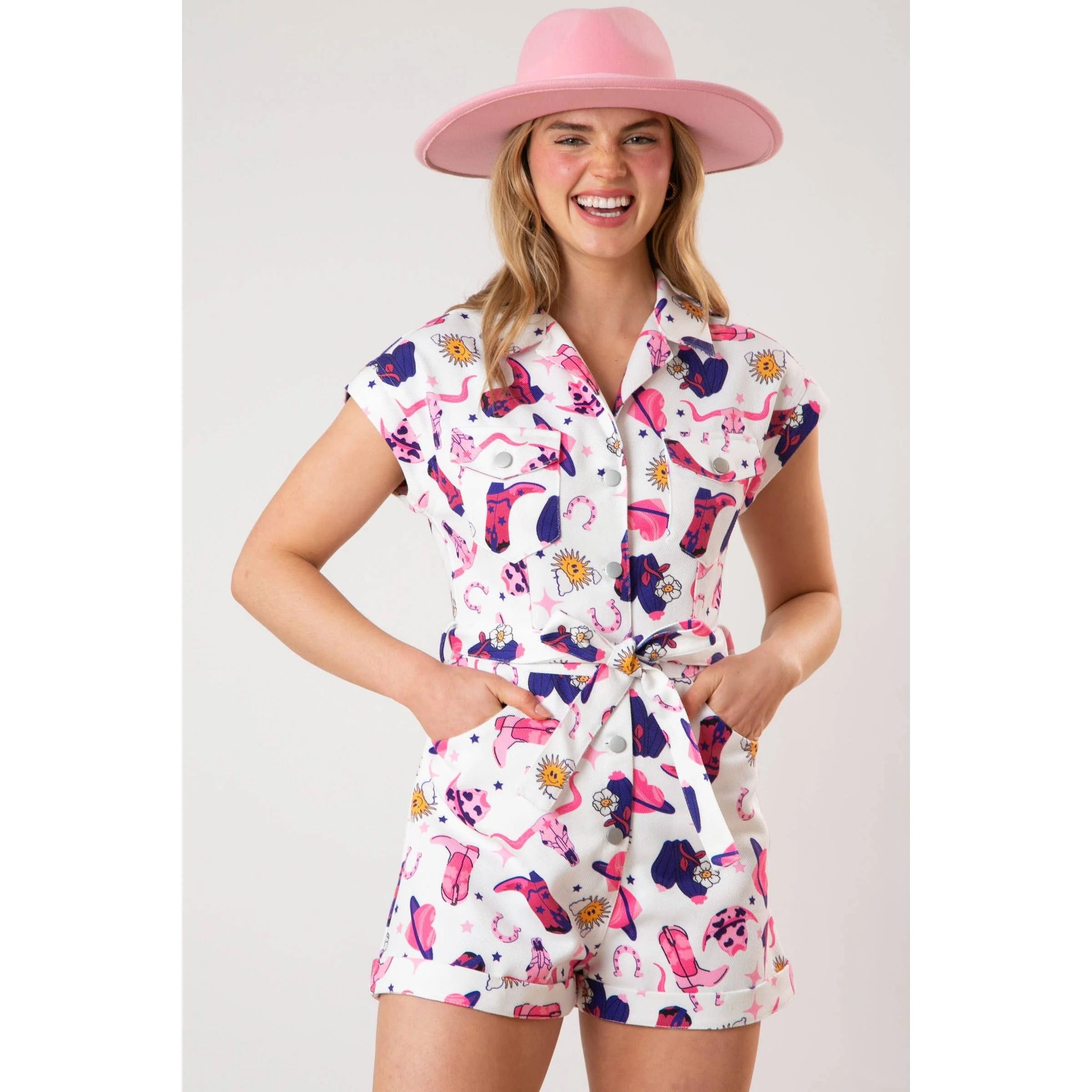 All Over Boots Print Romper | Western Cowgirl Apparel [Sizes SM-L] - Image 5