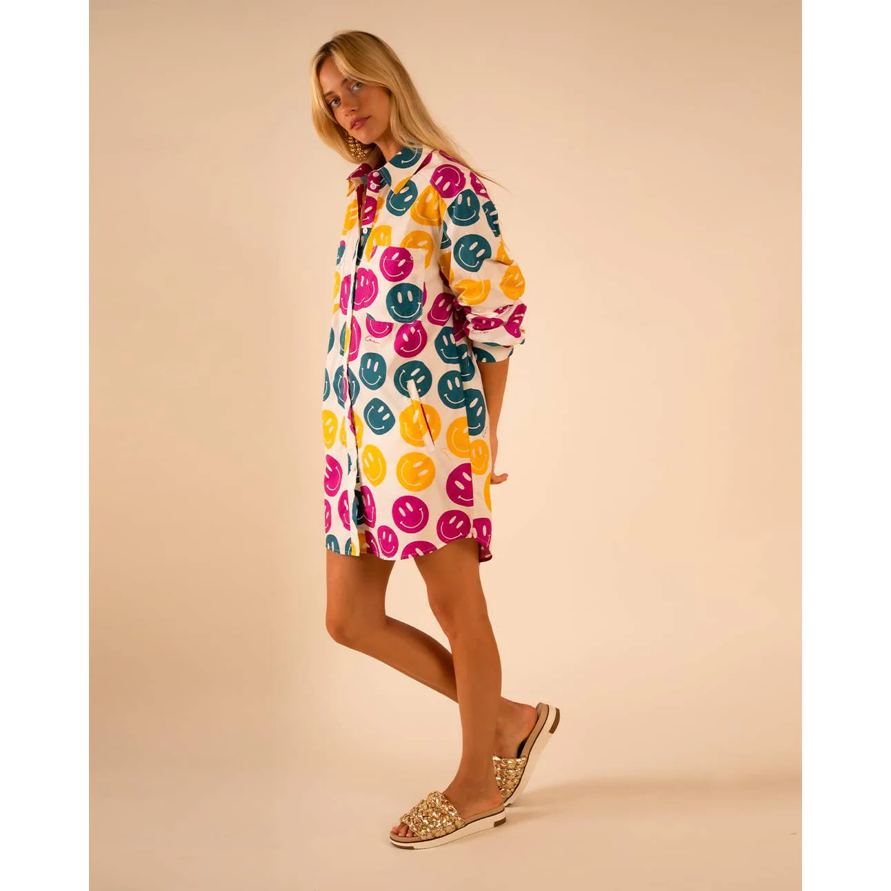 All Over Smiley Preslie Poplin Shirt Dress | Organic Cotton Beltable Dress or Tunic with Pockets - Image 5