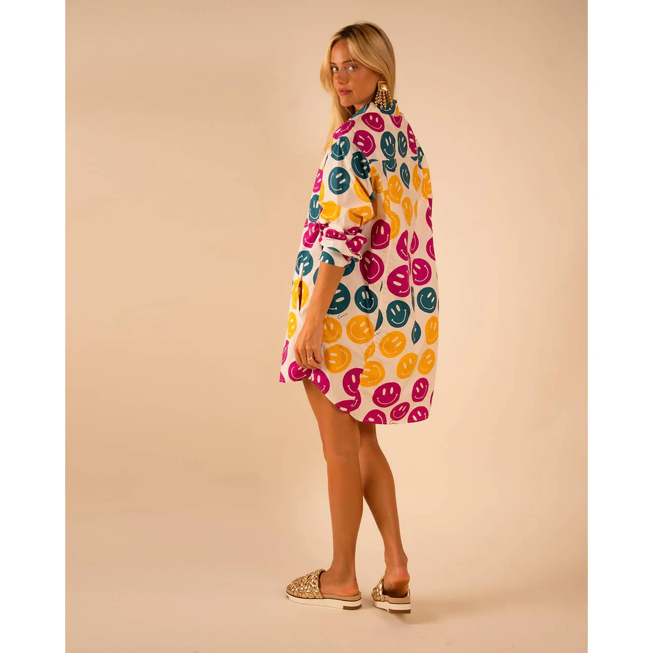 All Over Smiley Preslie Poplin Shirt Dress | Organic Cotton Beltable Dress or Tunic with Pockets - Image 7