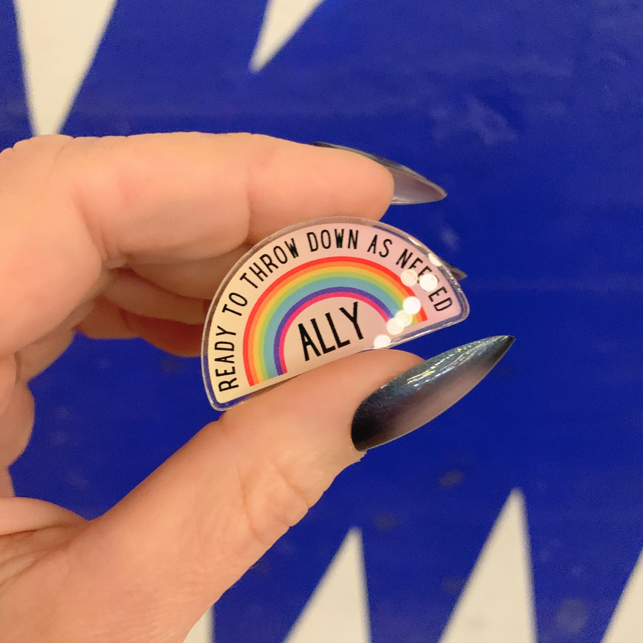 Ally Ready to Throw Down LGBTQ Rainbow Acrylic Lapel Pin - Image 4