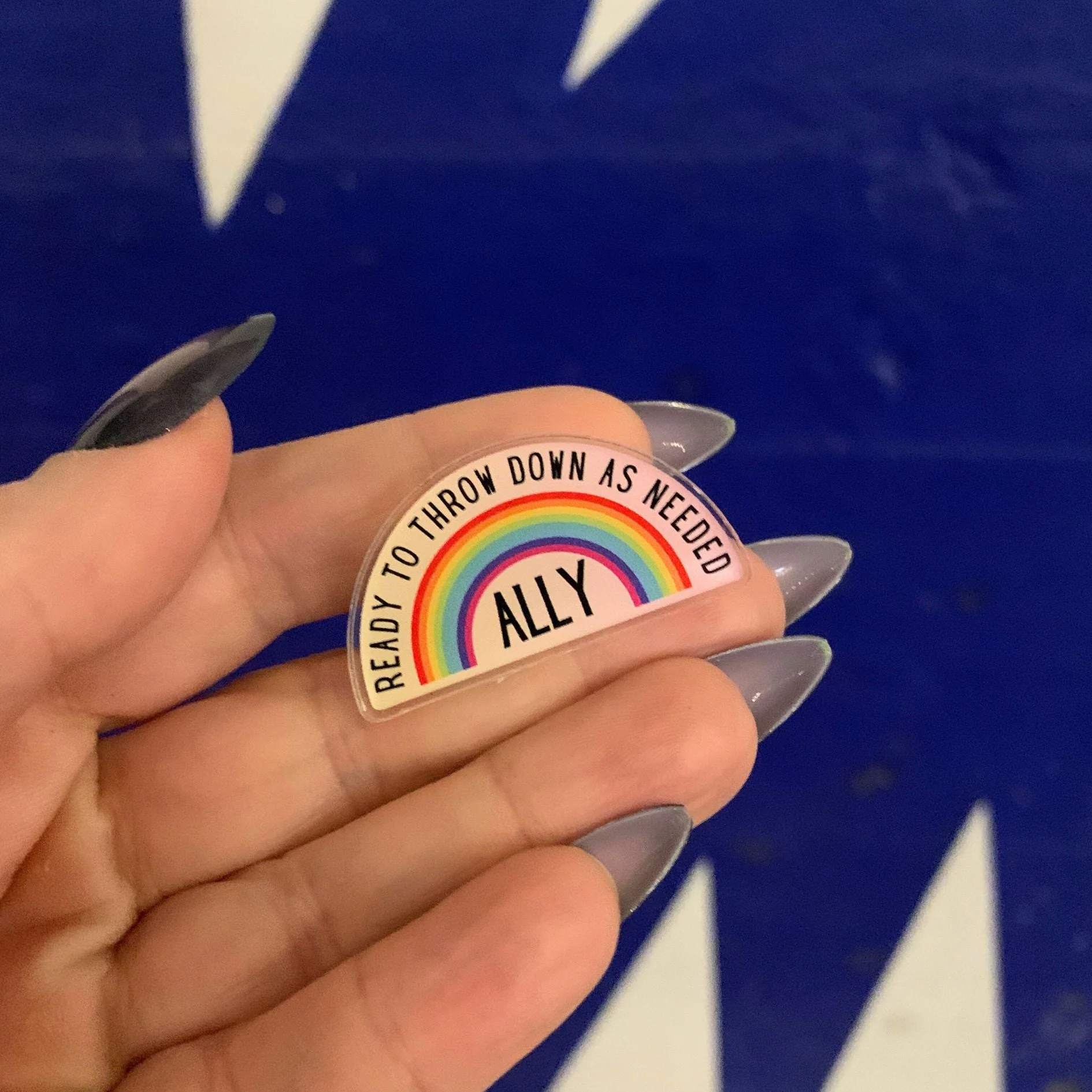 Ally Ready to Throw Down LGBTQ Rainbow Acrylic Lapel Pin - Image 7