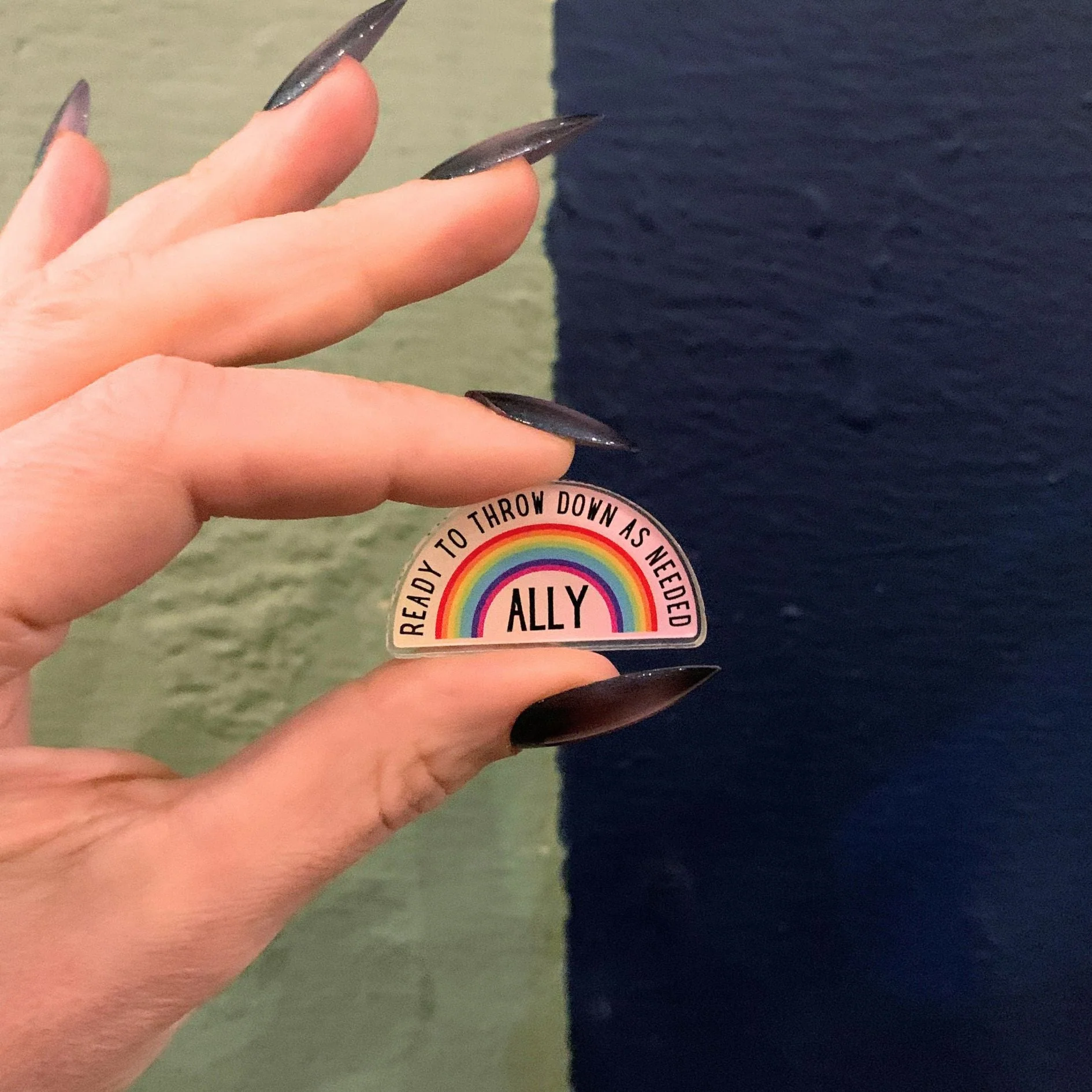 Ally Ready to Throw Down LGBTQ Rainbow Acrylic Lapel Pin - Image 8