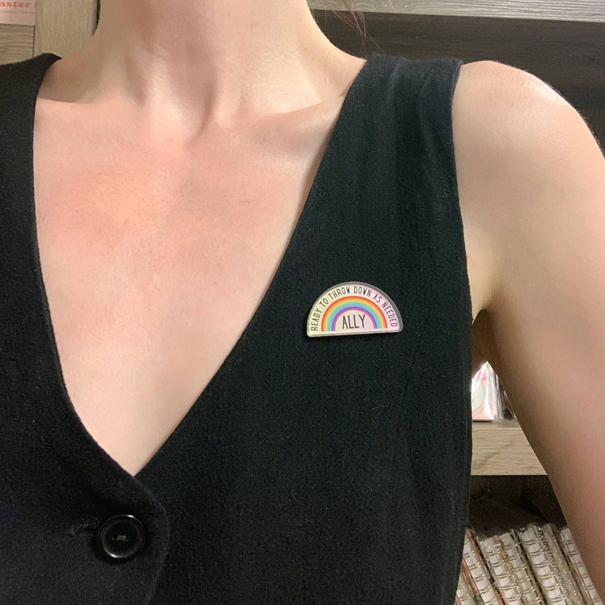 Ally Ready to Throw Down LGBTQ Rainbow Acrylic Lapel Pin - Image 9