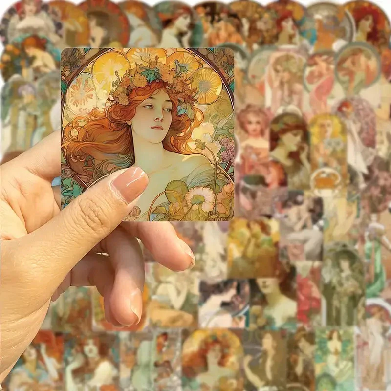 Alphonse Mucha Vintage Art Stickers | Set of 50 Assorted Decals - Image 3